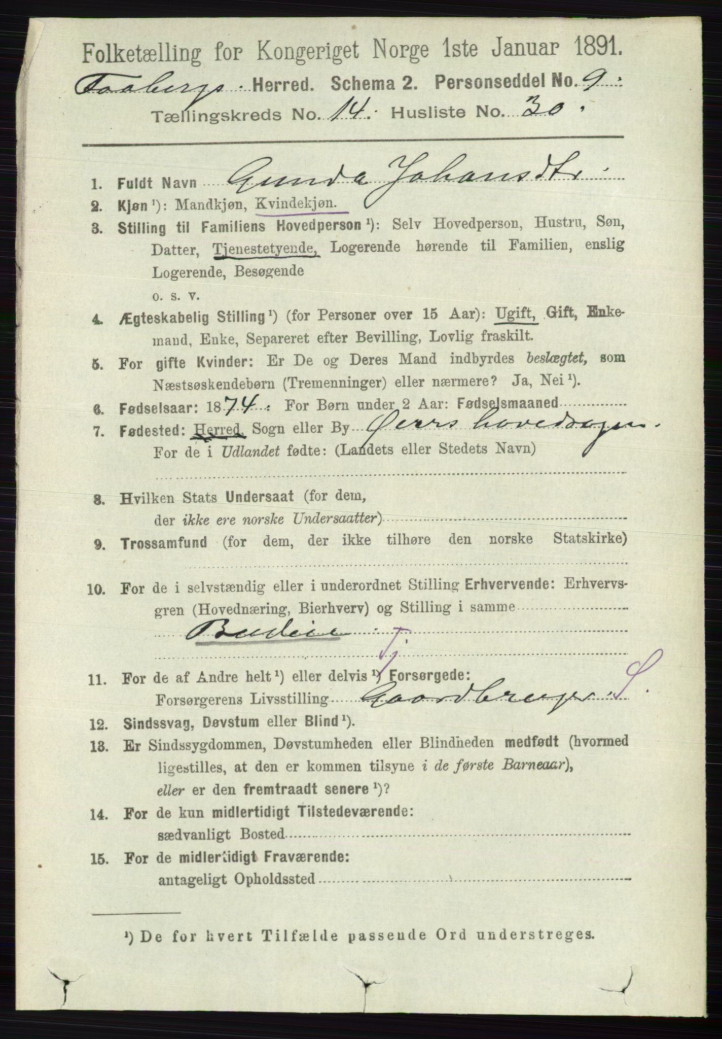 RA, 1891 census for 0524 Fåberg, 1891, p. 5813