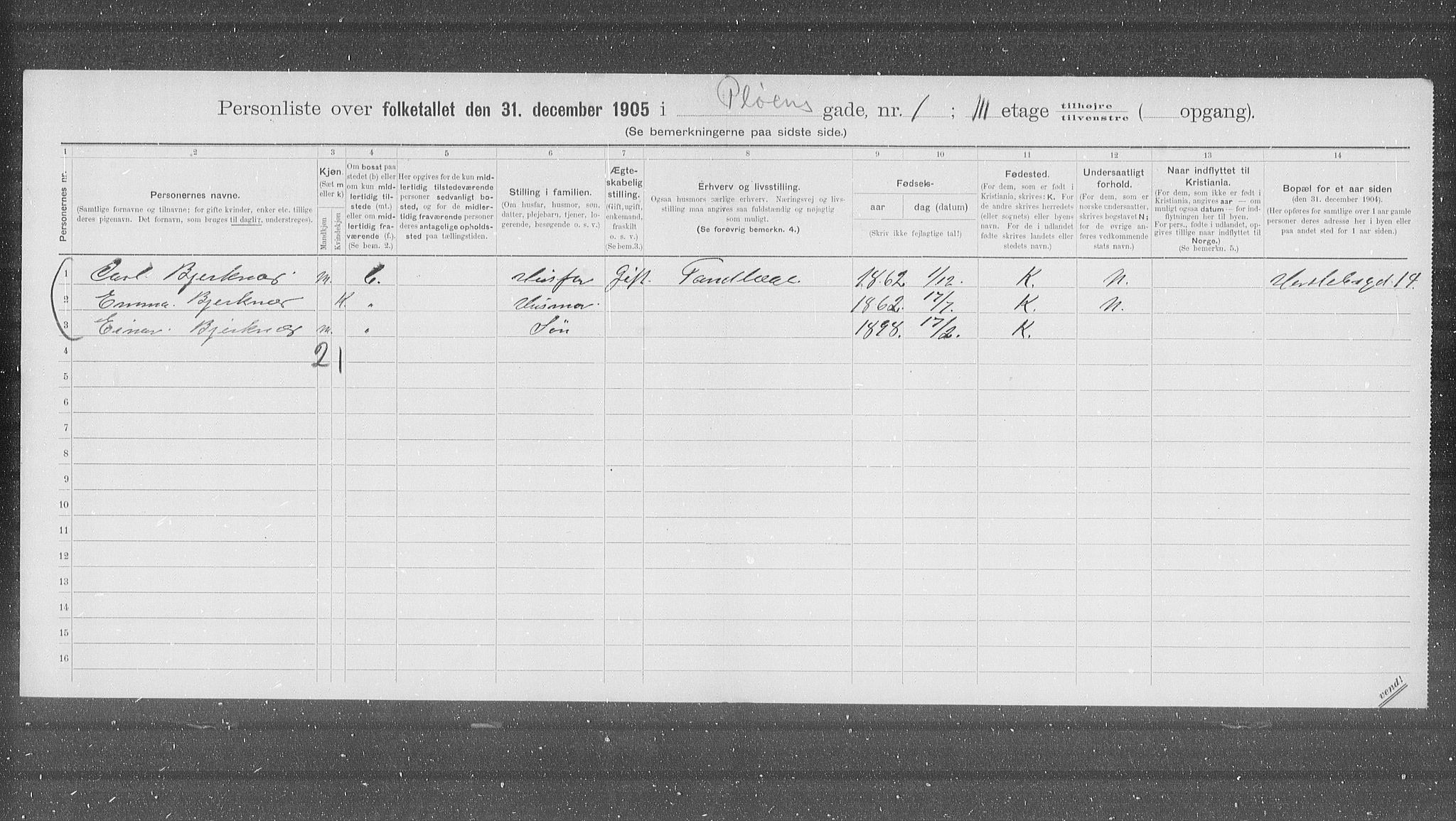 OBA, Municipal Census 1905 for Kristiania, 1905, p. 42549