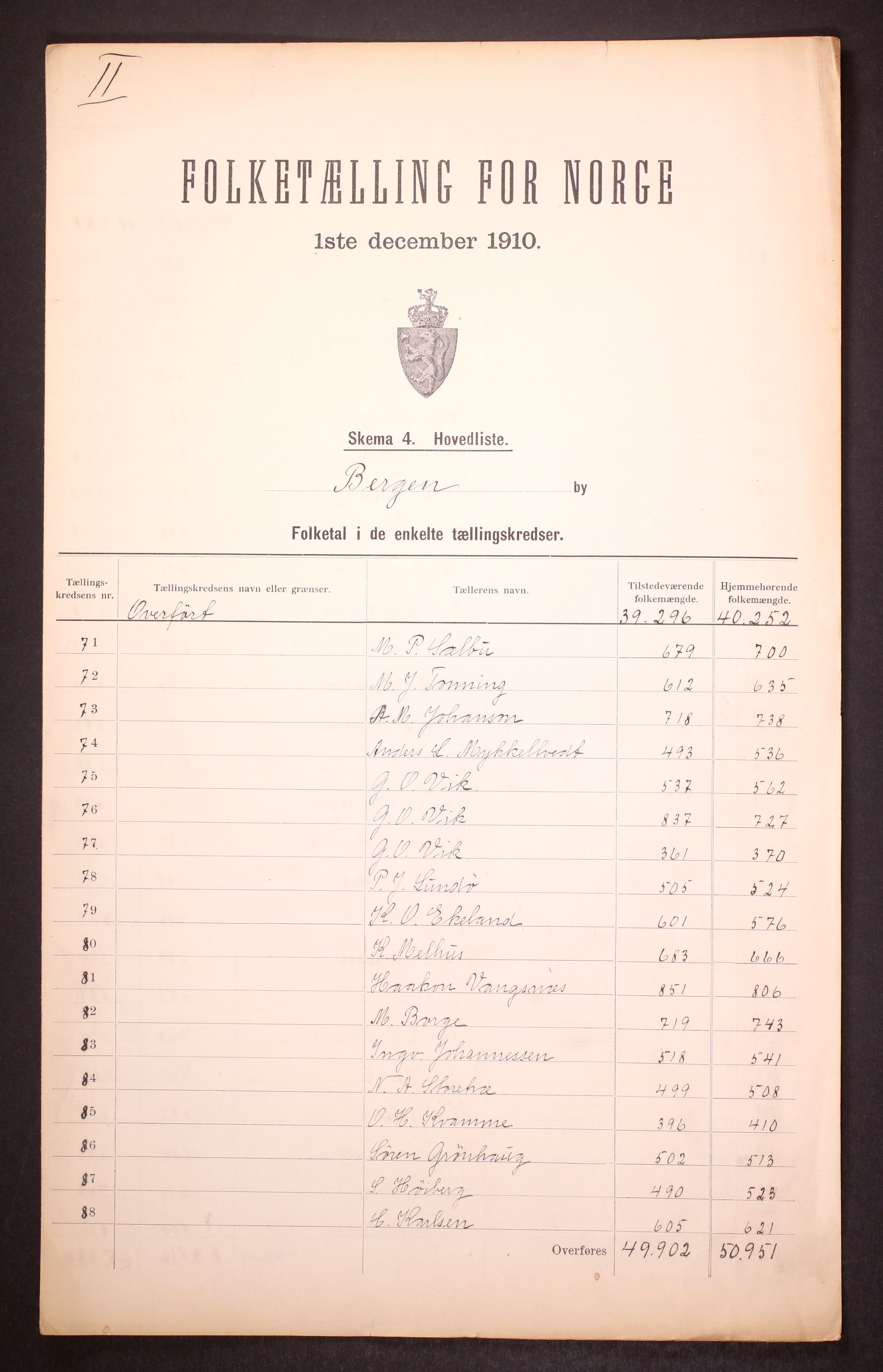 RA, 1910 census for Bergen, 1910, p. 5