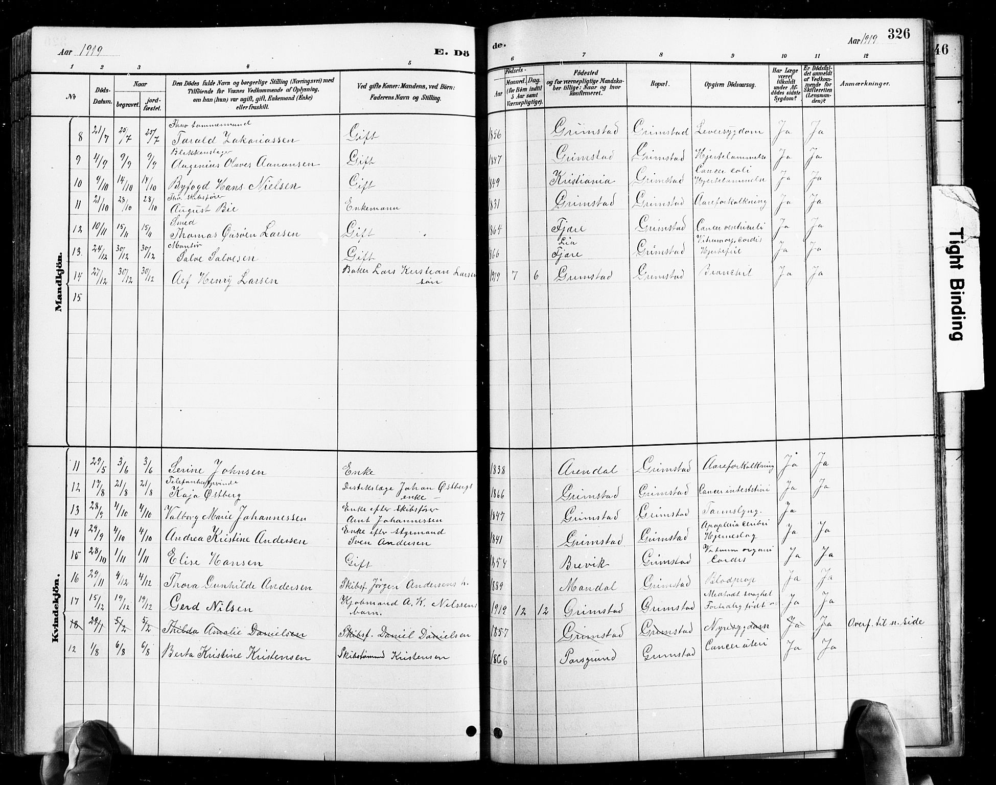 Grimstad sokneprestkontor, AV/SAK-1111-0017/F/Fb/L0001: Parish register (copy) no. B 1, 1881-1922, p. 326