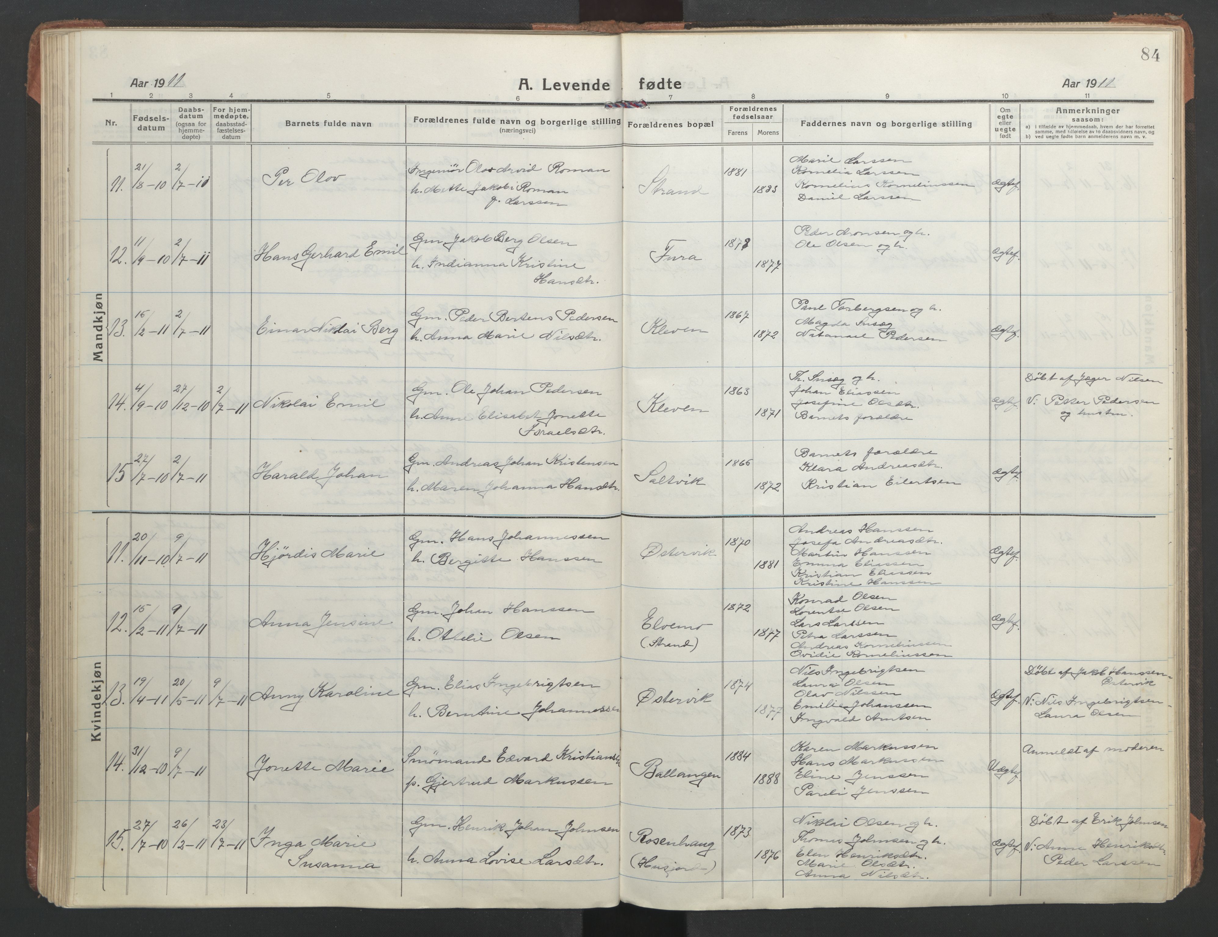 Ministerialprotokoller, klokkerbøker og fødselsregistre - Nordland, AV/SAT-A-1459/863/L0900: Parish register (official) no. 863A12, 1906-1915, p. 84