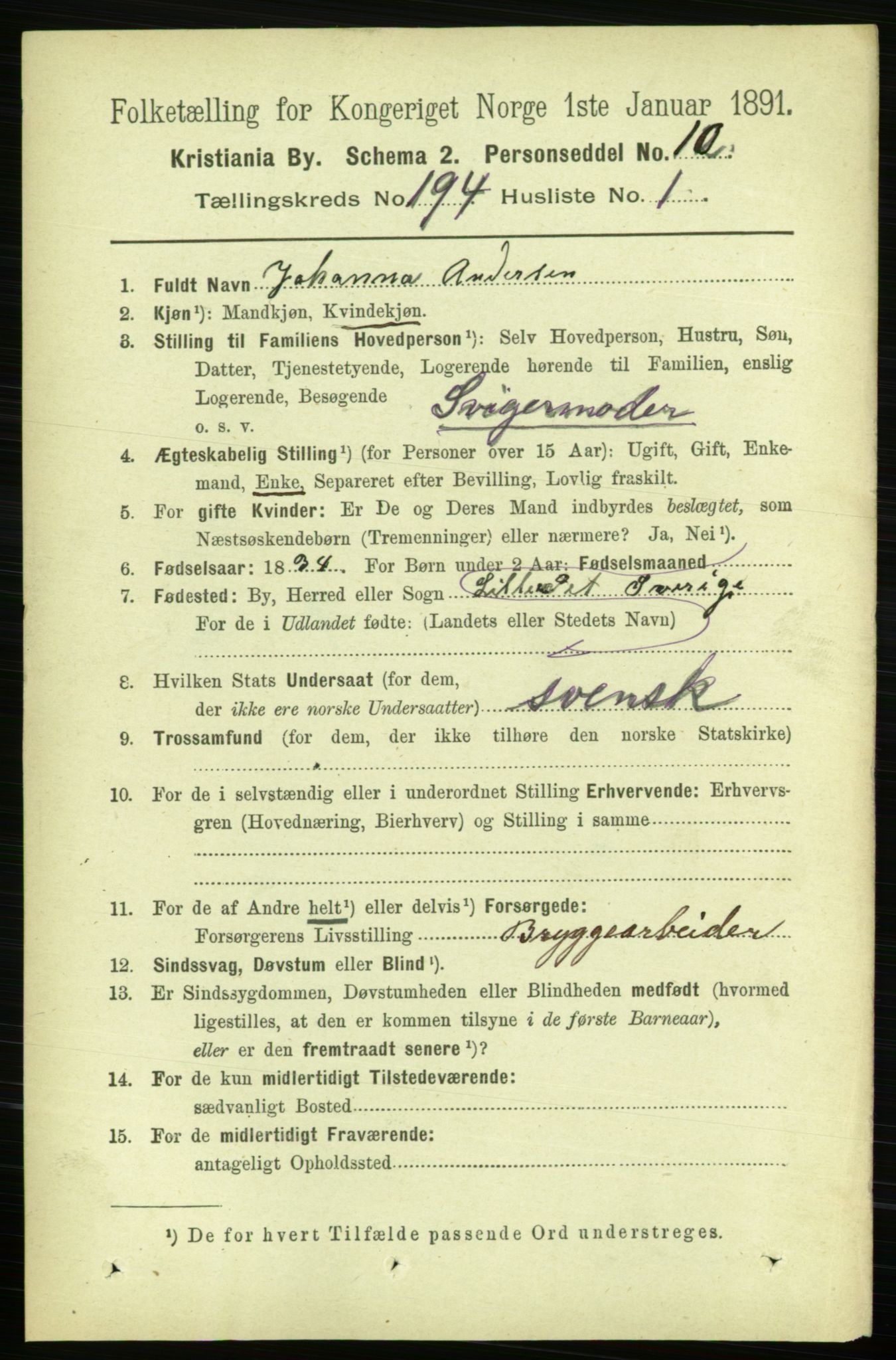 RA, 1891 census for 0301 Kristiania, 1891, p. 116910