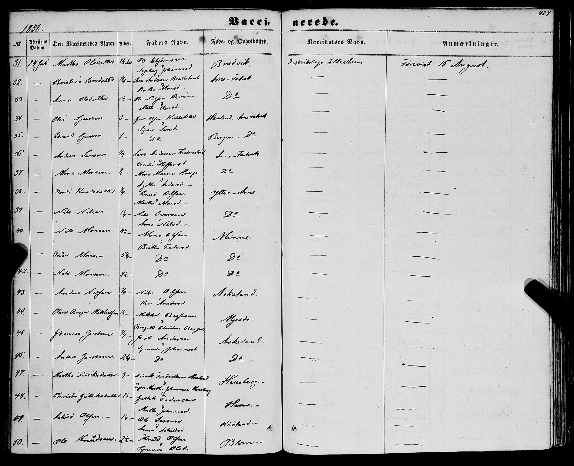 Haus sokneprestembete, AV/SAB-A-75601/H/Haa: Parish register (official) no. A 17, 1858-1870, p. 424