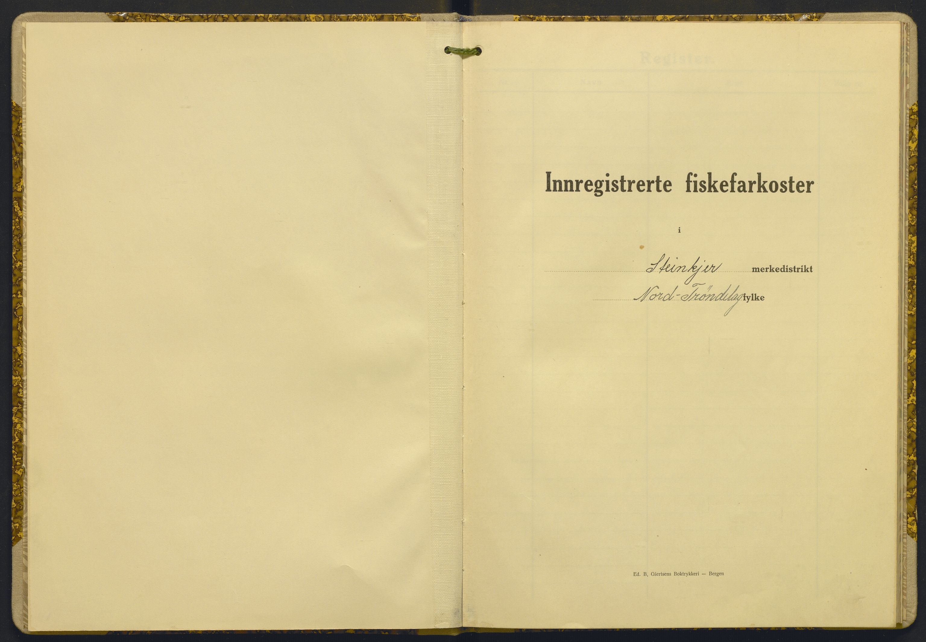 Fiskeridirektoratet - 1 Adm. ledelse - 13 Båtkontoret, SAB/A-2003/I/Ia/Iad/L0045: 135.0426/1 Merkeprotokoll - Steinkjer, 1920-1968