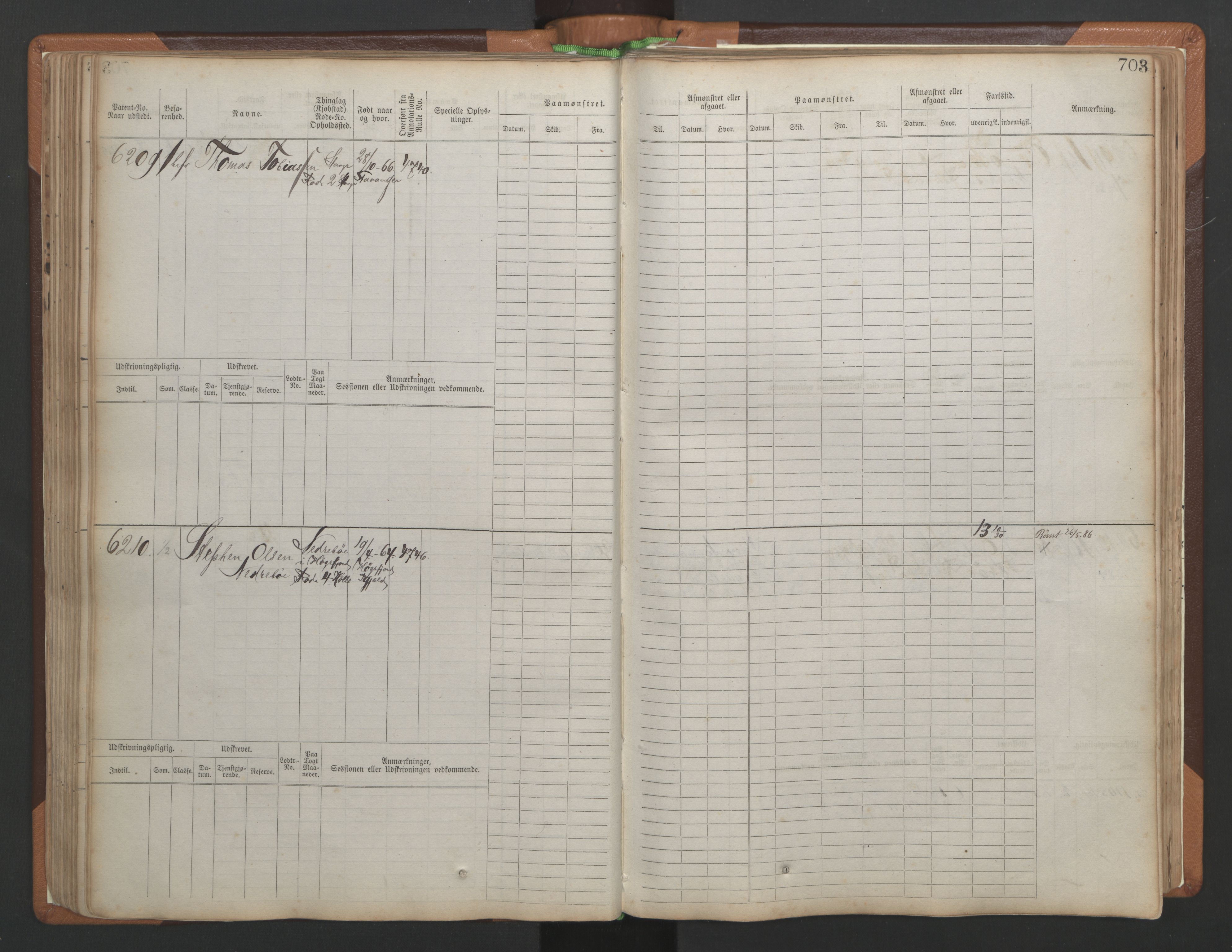 Stavanger sjømannskontor, AV/SAST-A-102006/F/Fb/Fbb/L0010: Sjøfartshovedrulle, patentnr. 6007-6606 (del 1), 1887-1896, p. 107