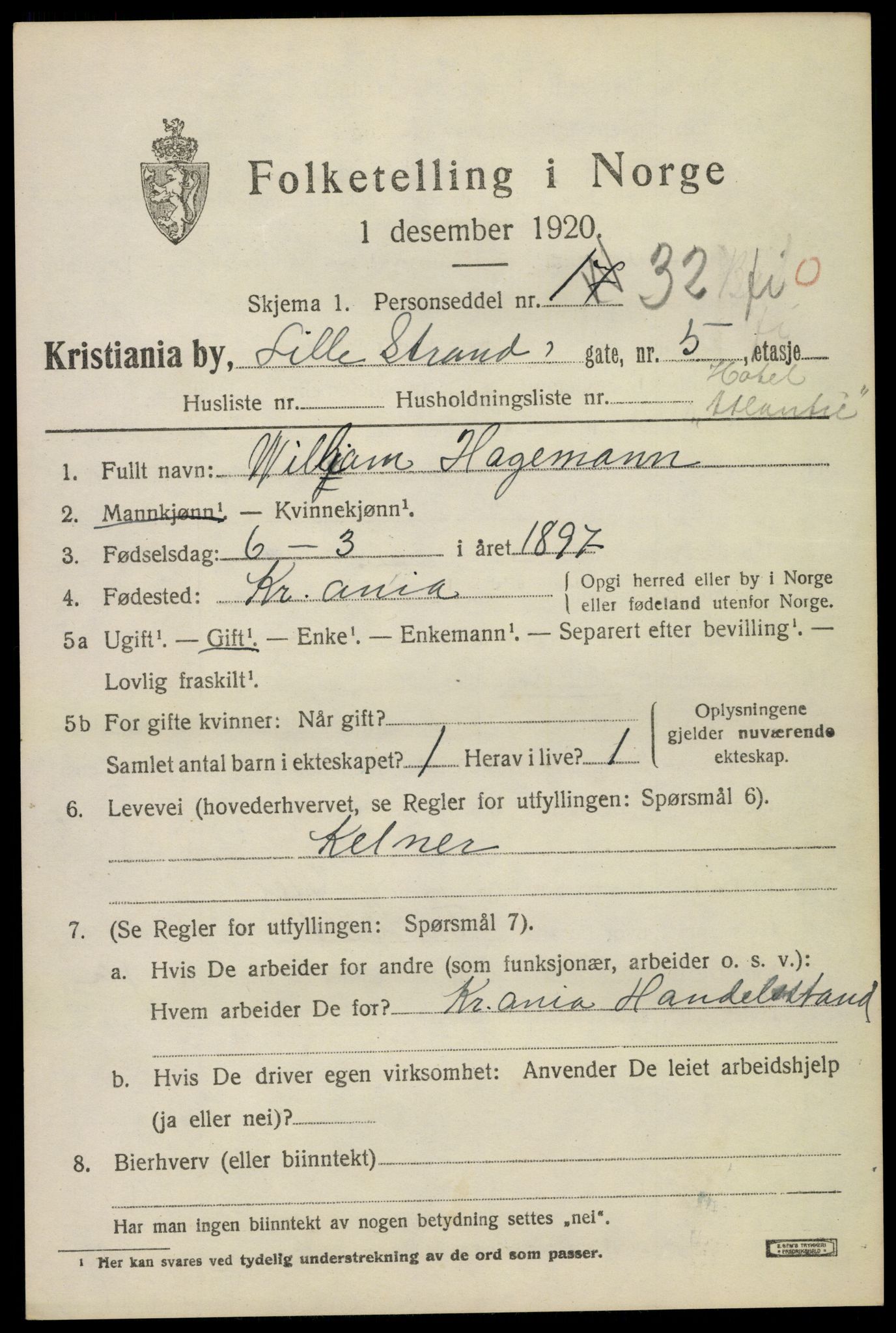 SAO, 1920 census for Kristiania, 1920, p. 364713