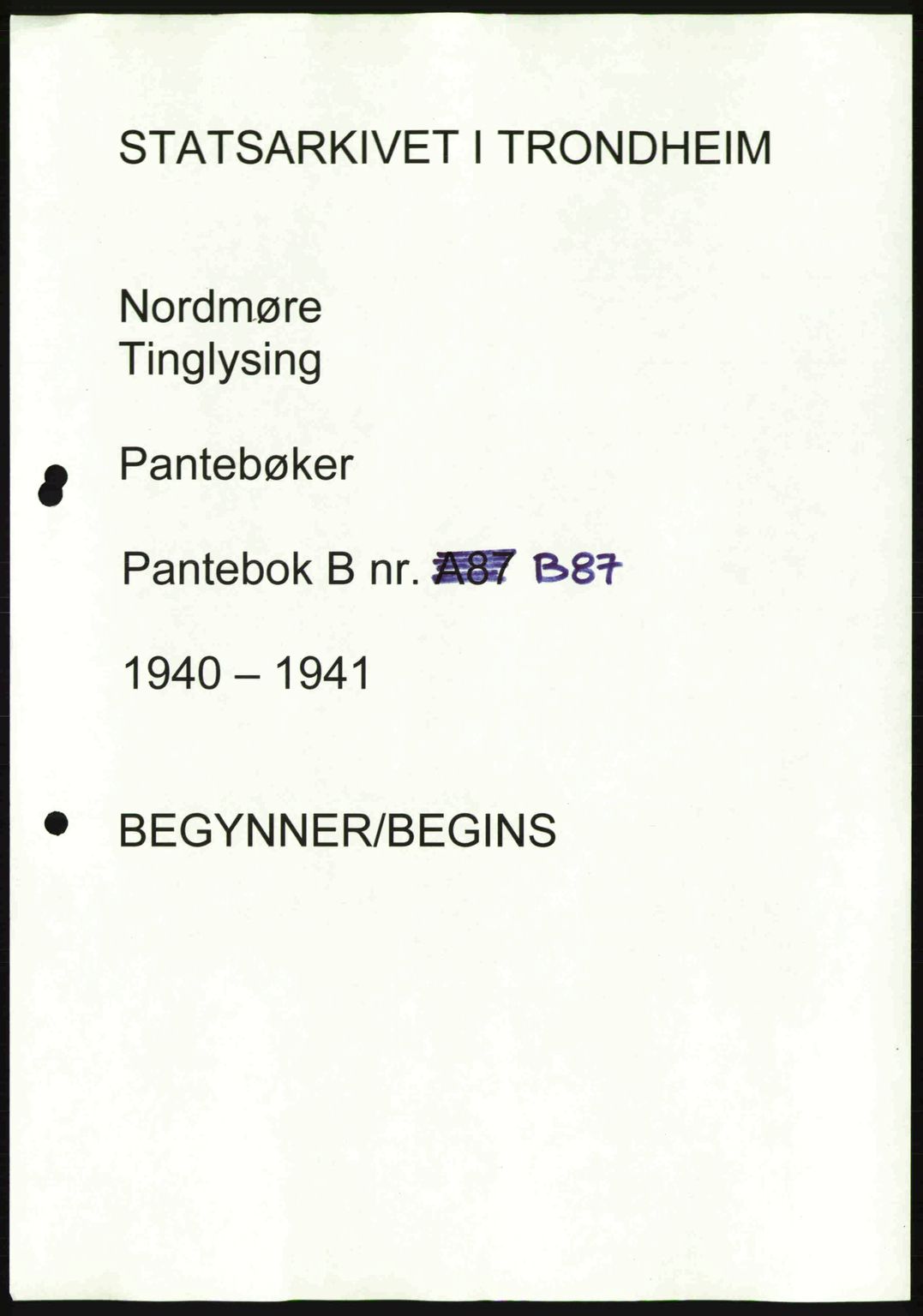 Nordmøre sorenskriveri, AV/SAT-A-4132/1/2/2Ca: Mortgage book no. B87, 1940-1941