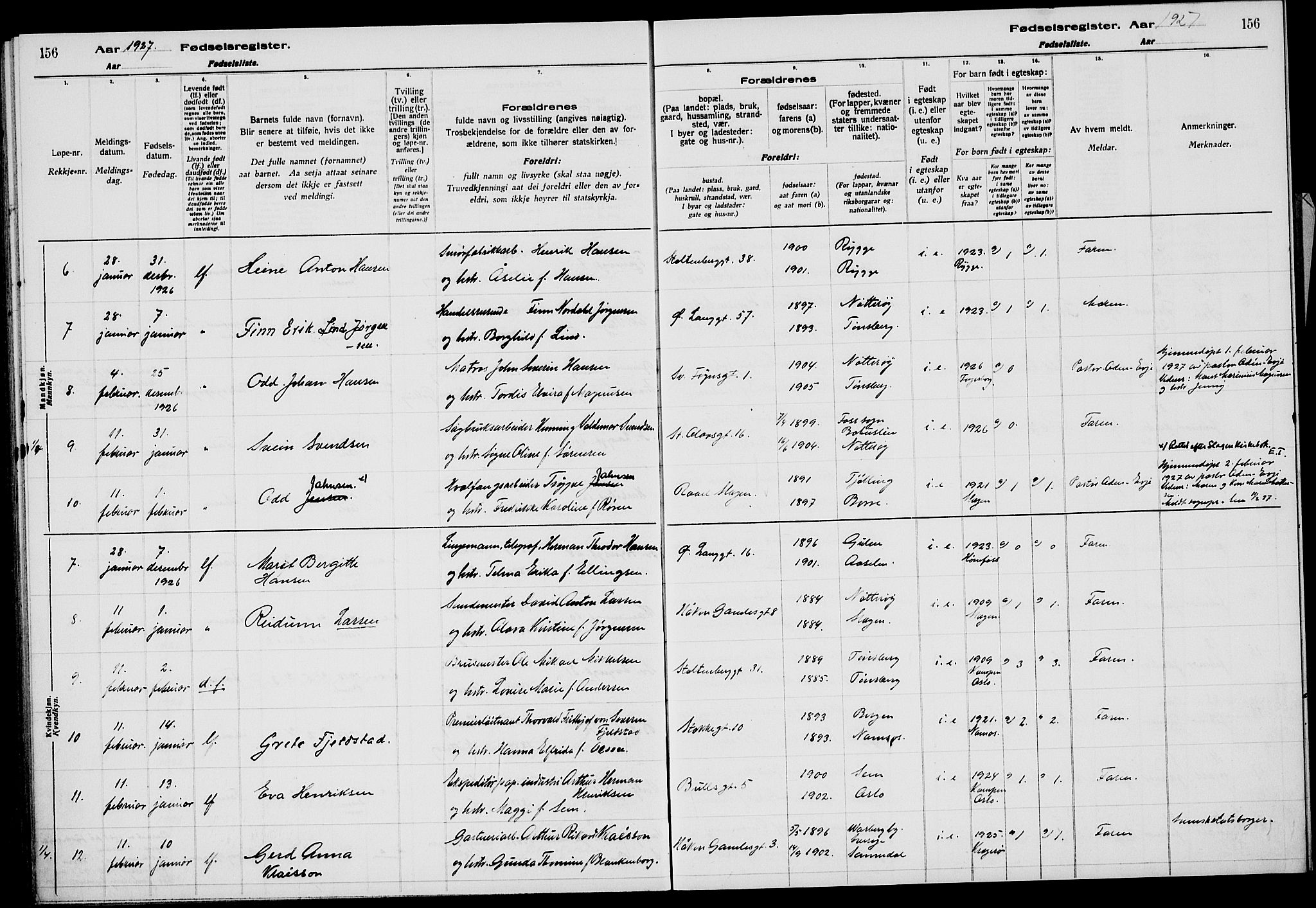 Tønsberg kirkebøker, AV/SAKO-A-330/J/Ja/L0002: Birth register no. 2, 1922-1928, p. 156