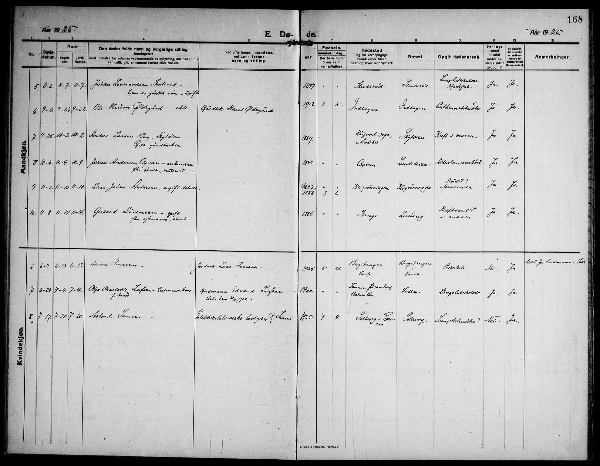 Ramnes kirkebøker, SAKO/A-314/F/Fa/L0009: Parish register (official) no. I 9, 1912-1929, p. 168