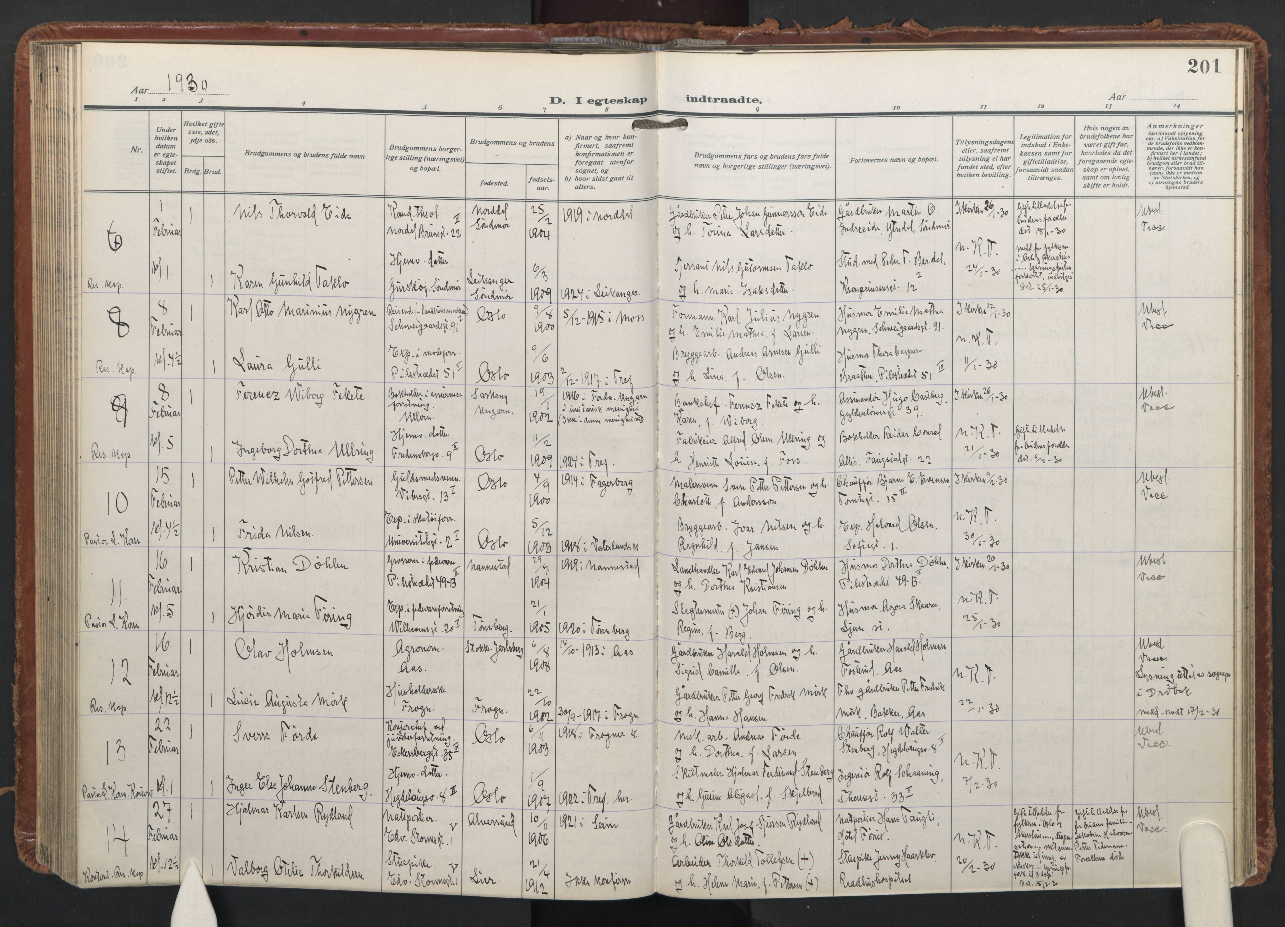 Trefoldighet prestekontor Kirkebøker, AV/SAO-A-10882/F/Fc/L0009: Parish register (official) no. III 9, 1922-1936, p. 201