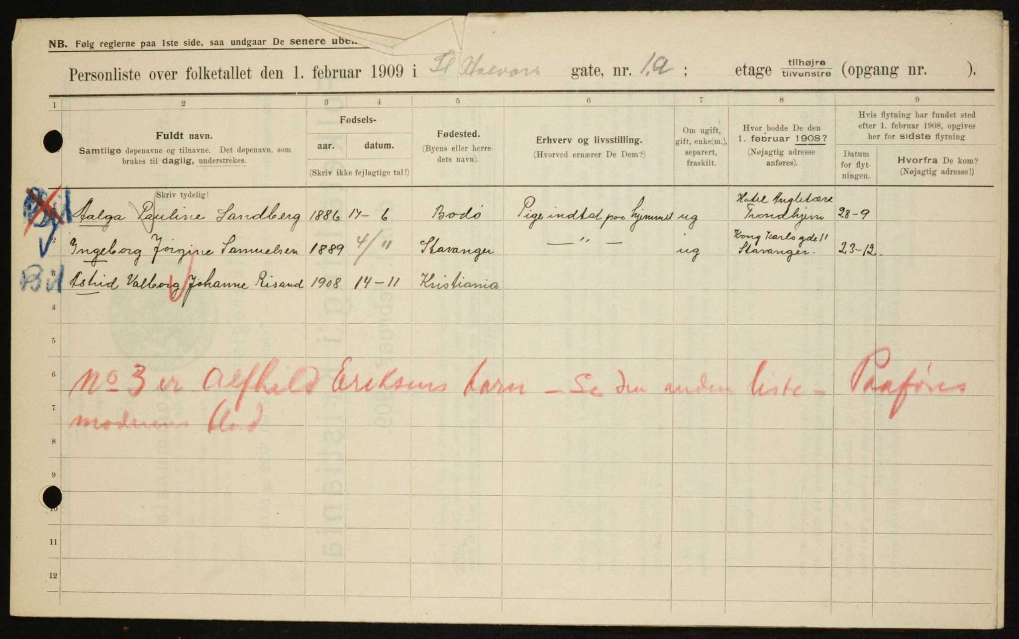 OBA, Municipal Census 1909 for Kristiania, 1909, p. 79457