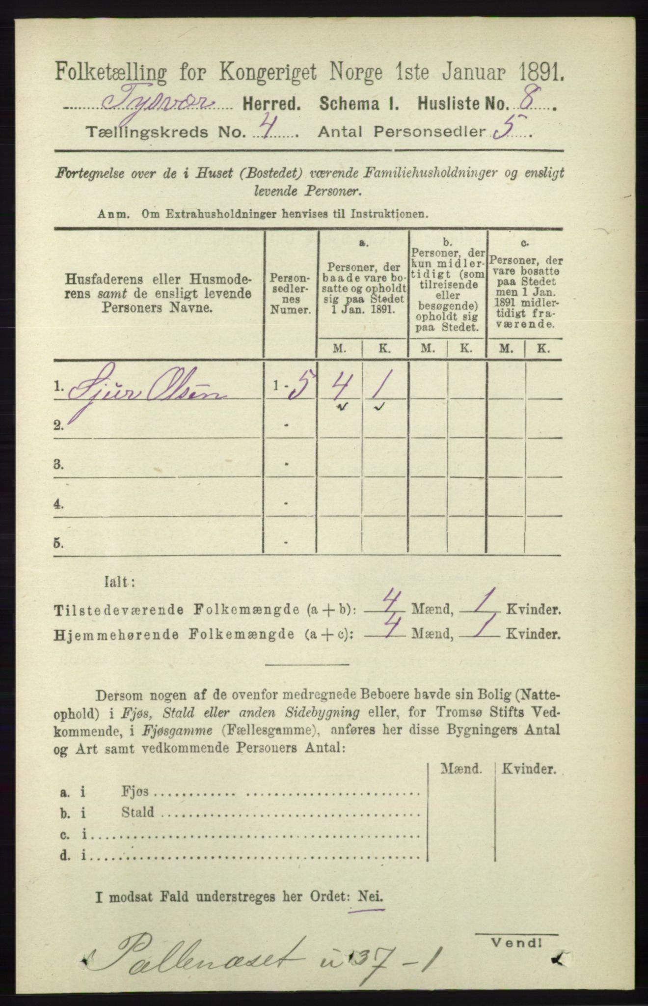 RA, 1891 census for 1146 Tysvær, 1891, p. 1458