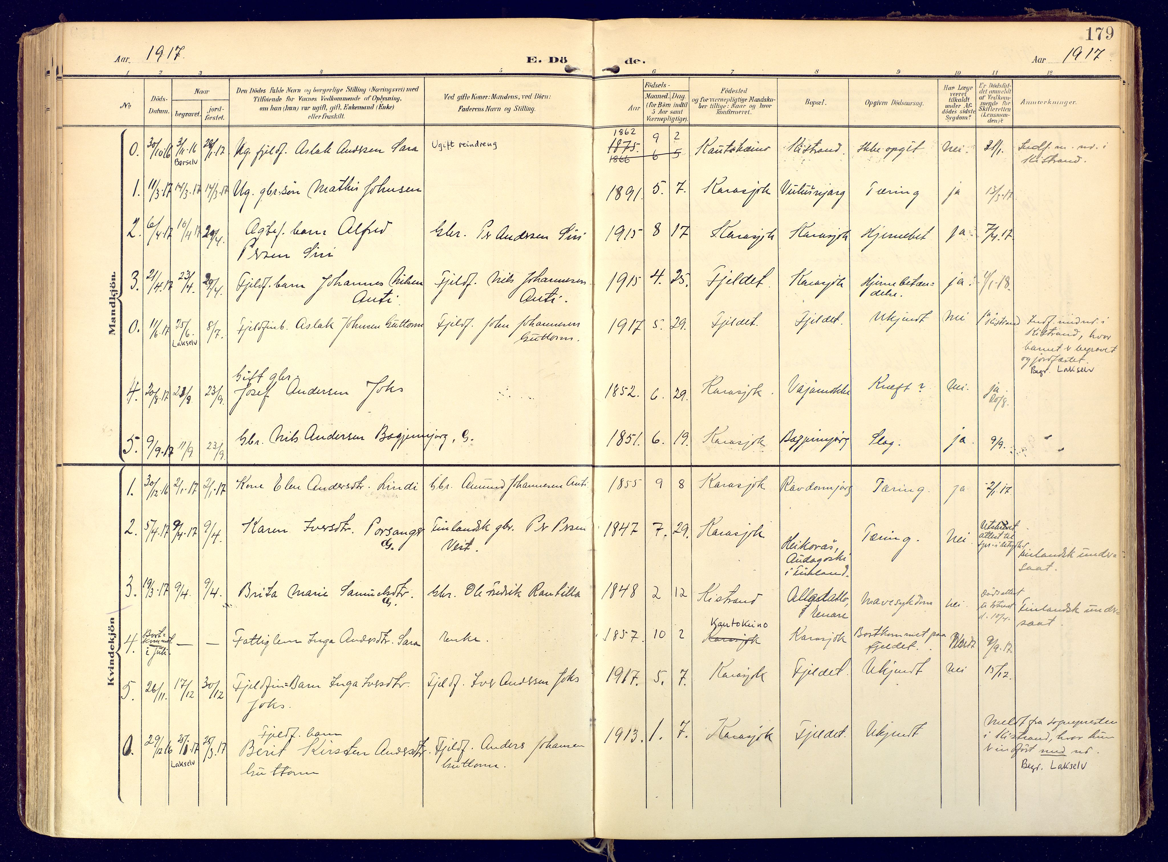 Karasjok sokneprestkontor, SATØ/S-1352/H/Ha: Parish register (official) no. 3, 1907-1926, p. 179