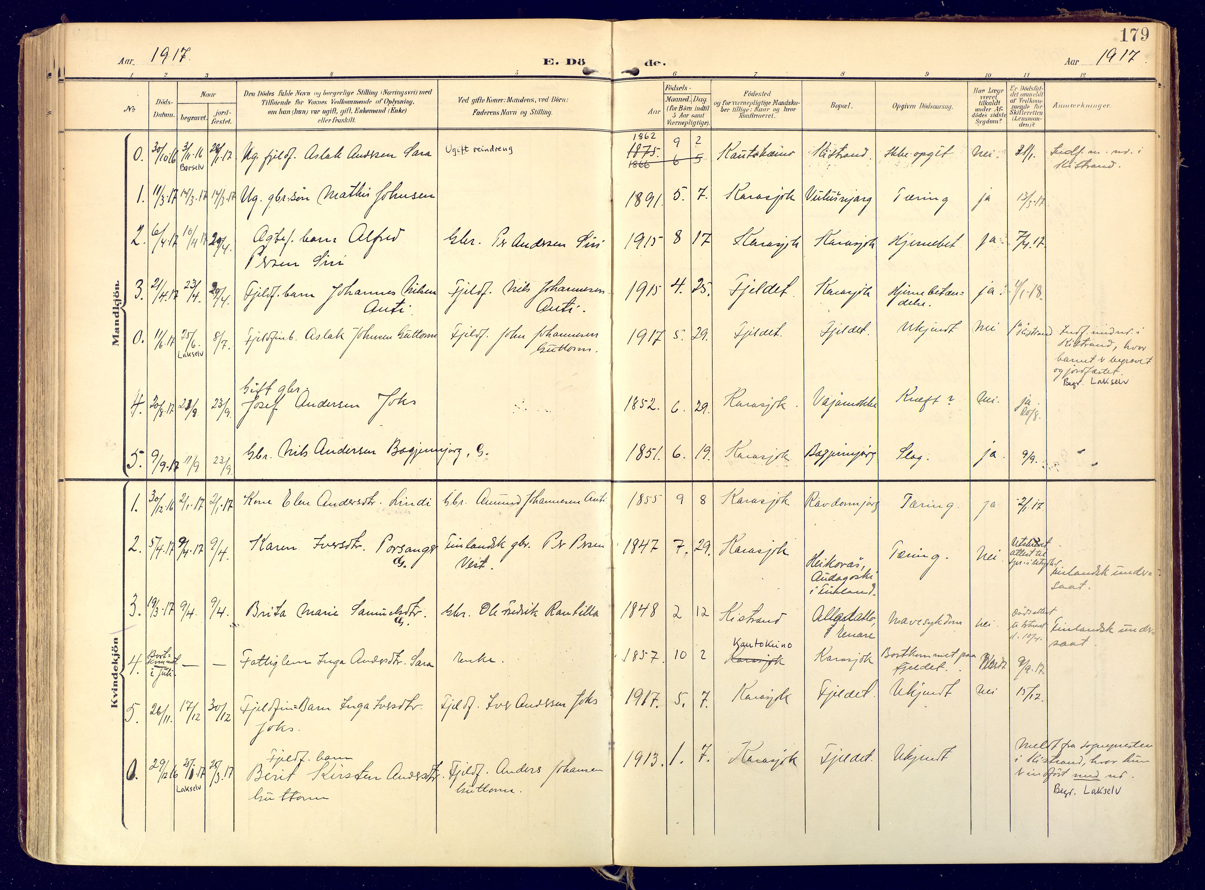 Karasjok sokneprestkontor, AV/SATØ-S-1352/H/Ha: Parish register (official) no. 3, 1907-1926, p. 179