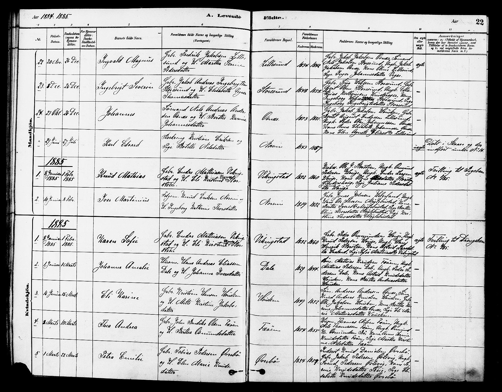 Torvastad sokneprestkontor, SAST/A -101857/H/Ha/Haa/L0014: Parish register (official) no. A 13, 1879-1888, p. 22