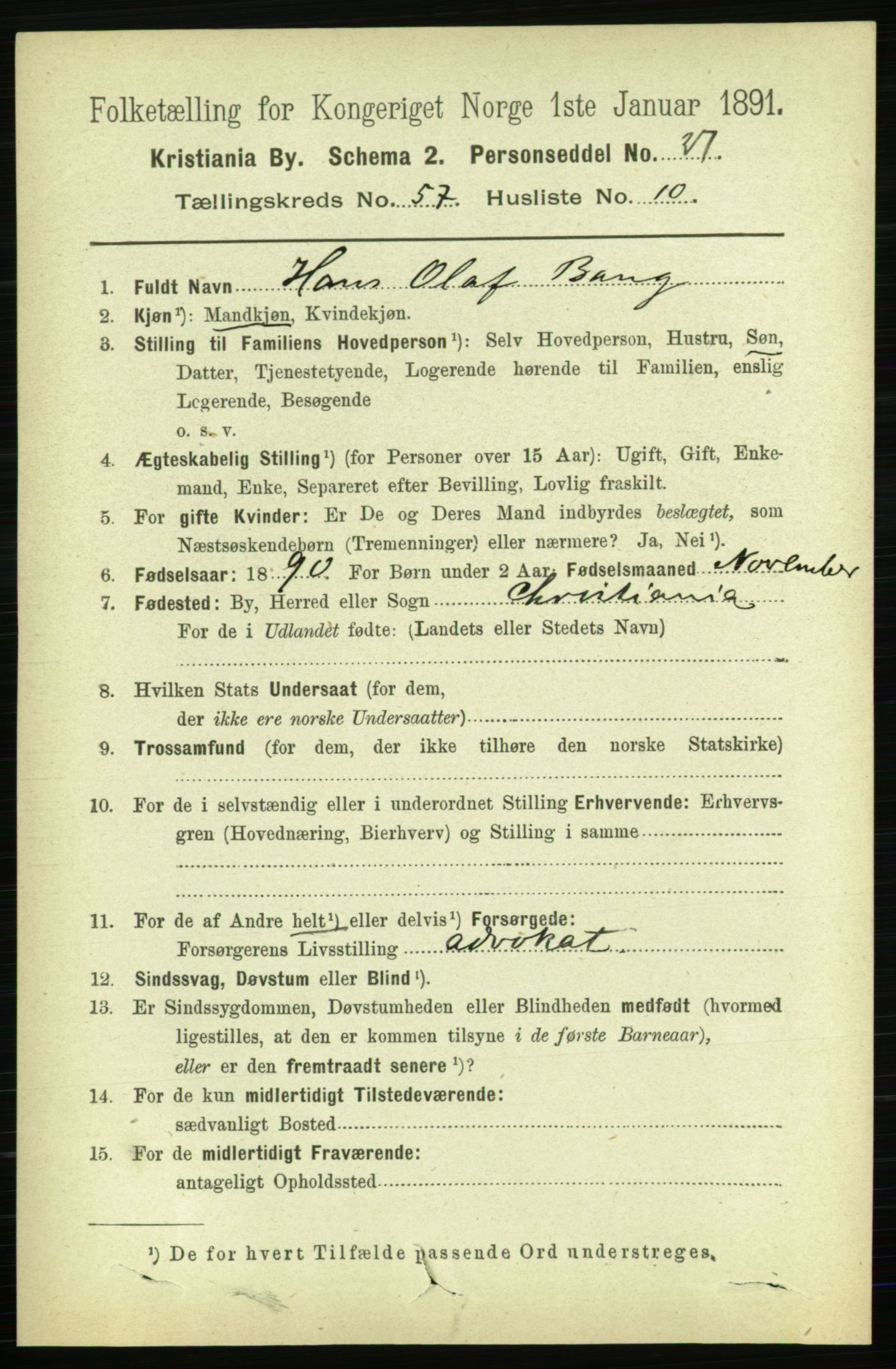 RA, 1891 census for 0301 Kristiania, 1891, p. 30705