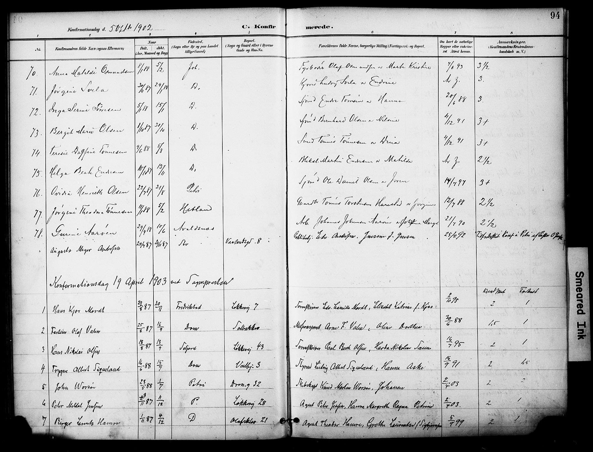 Domkirken sokneprestkontor, SAST/A-101812/001/30/30BA/L0031: Parish register (official) no. A 30, 1896-1916, p. 94