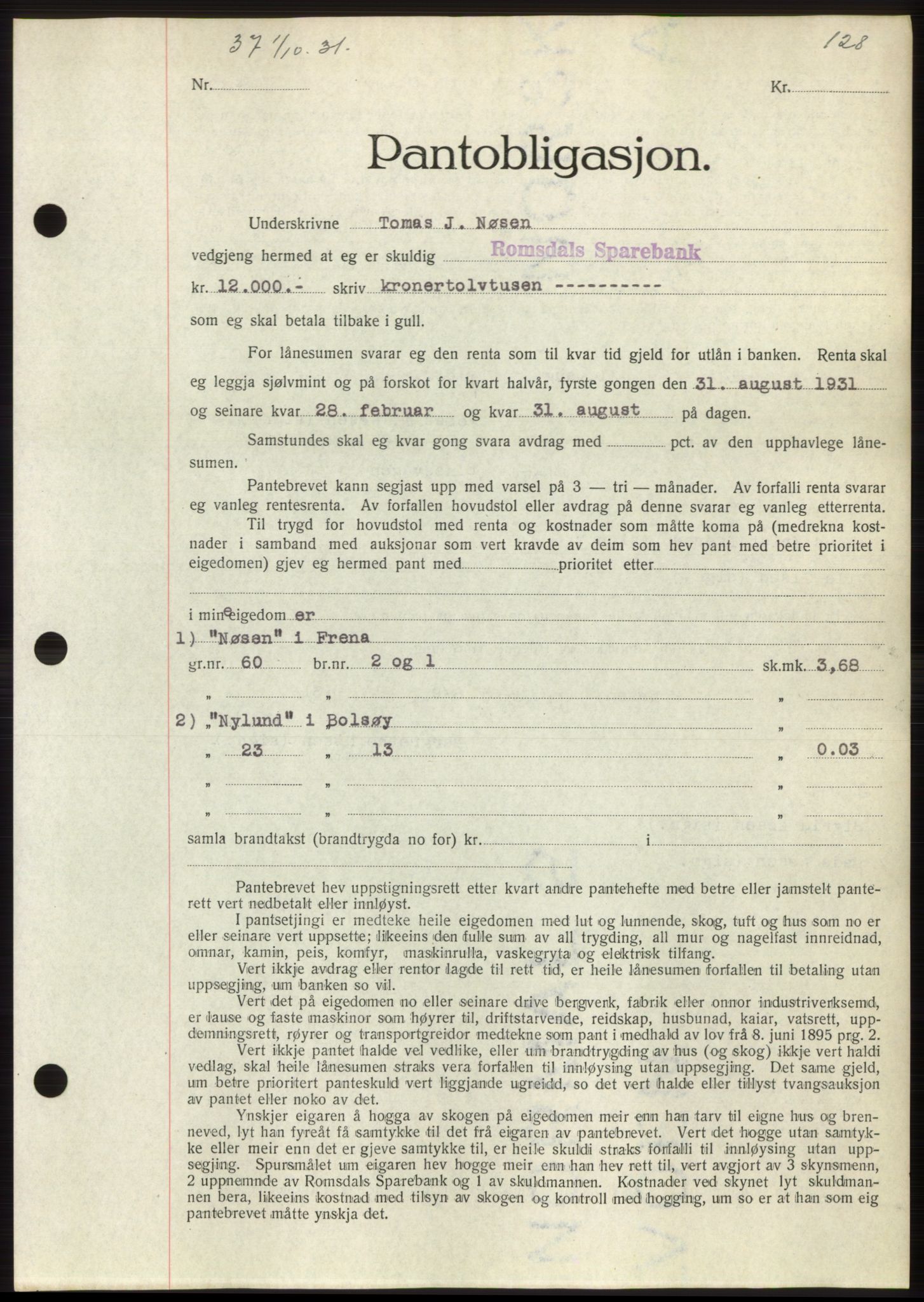 Romsdal sorenskriveri, AV/SAT-A-4149/1/2/2C/L0060: Mortgage book no. 54, 1931-1932, Deed date: 01.10.1931