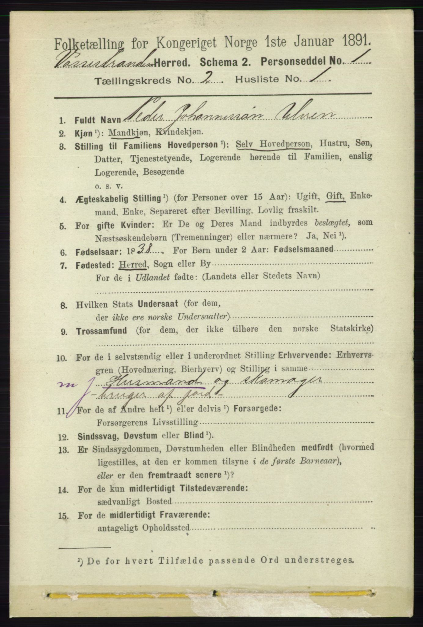 RA, 1891 census for 1236 Vossestrand, 1891, p. 719