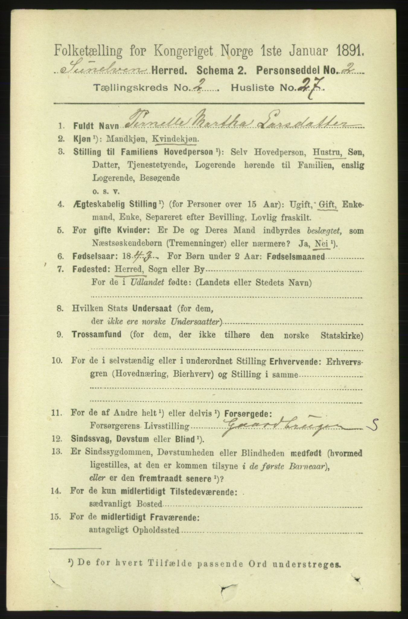 RA, 1891 census for 1523 Sunnylven, 1891, p. 578