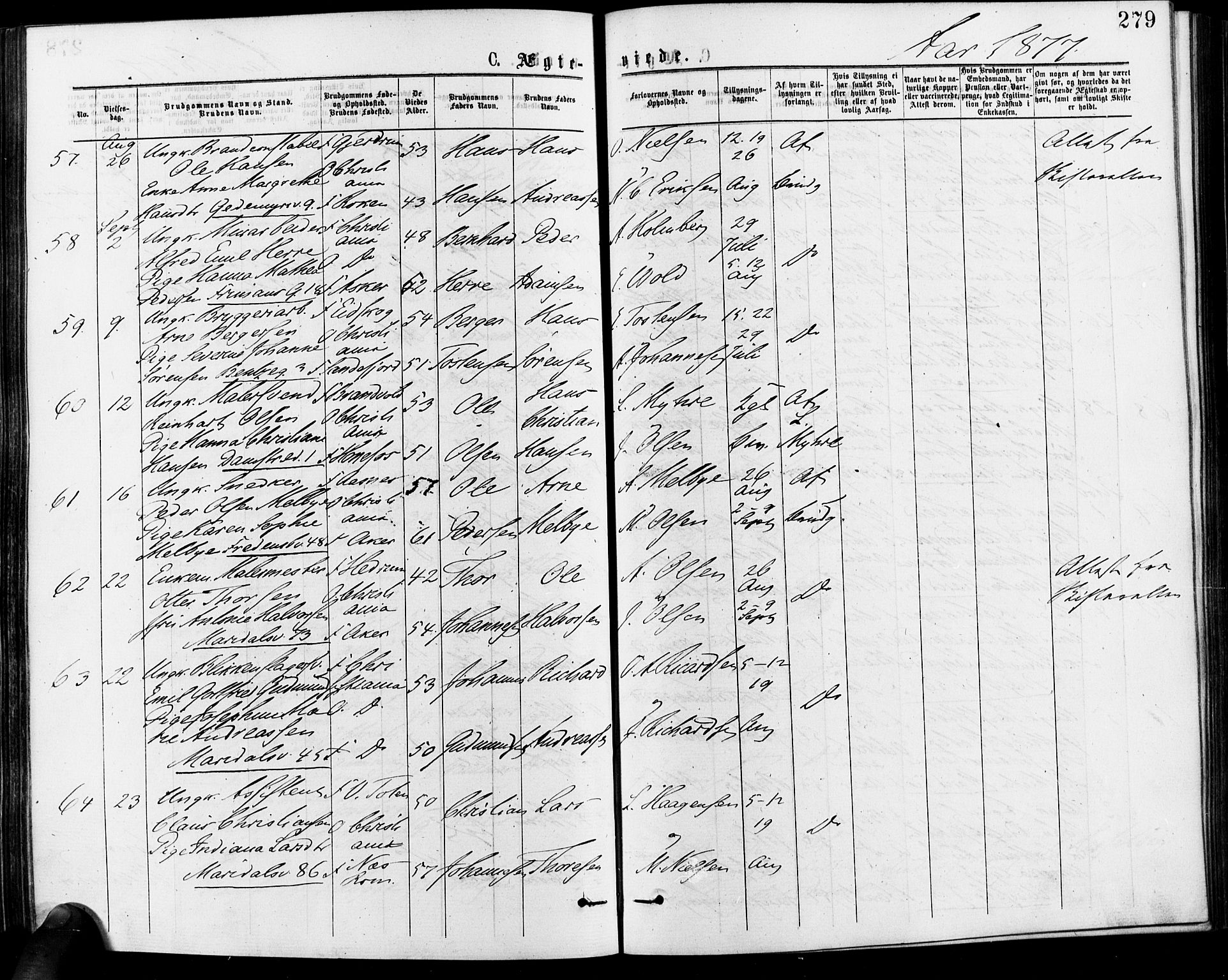 Gamle Aker prestekontor Kirkebøker, AV/SAO-A-10617a/F/L0005: Parish register (official) no. 5, 1873-1881, p. 279