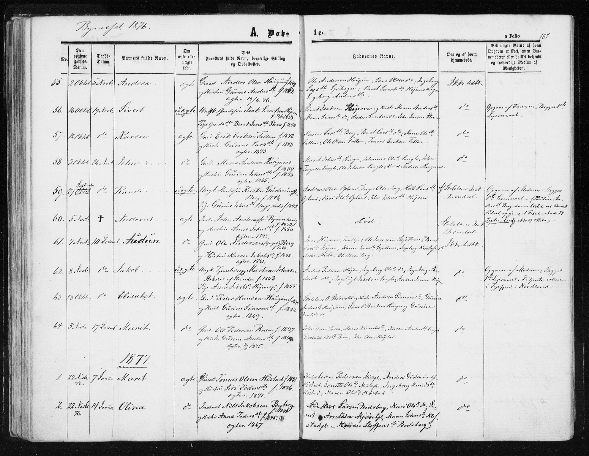 Ministerialprotokoller, klokkerbøker og fødselsregistre - Sør-Trøndelag, SAT/A-1456/612/L0377: Parish register (official) no. 612A09, 1859-1877, p. 107