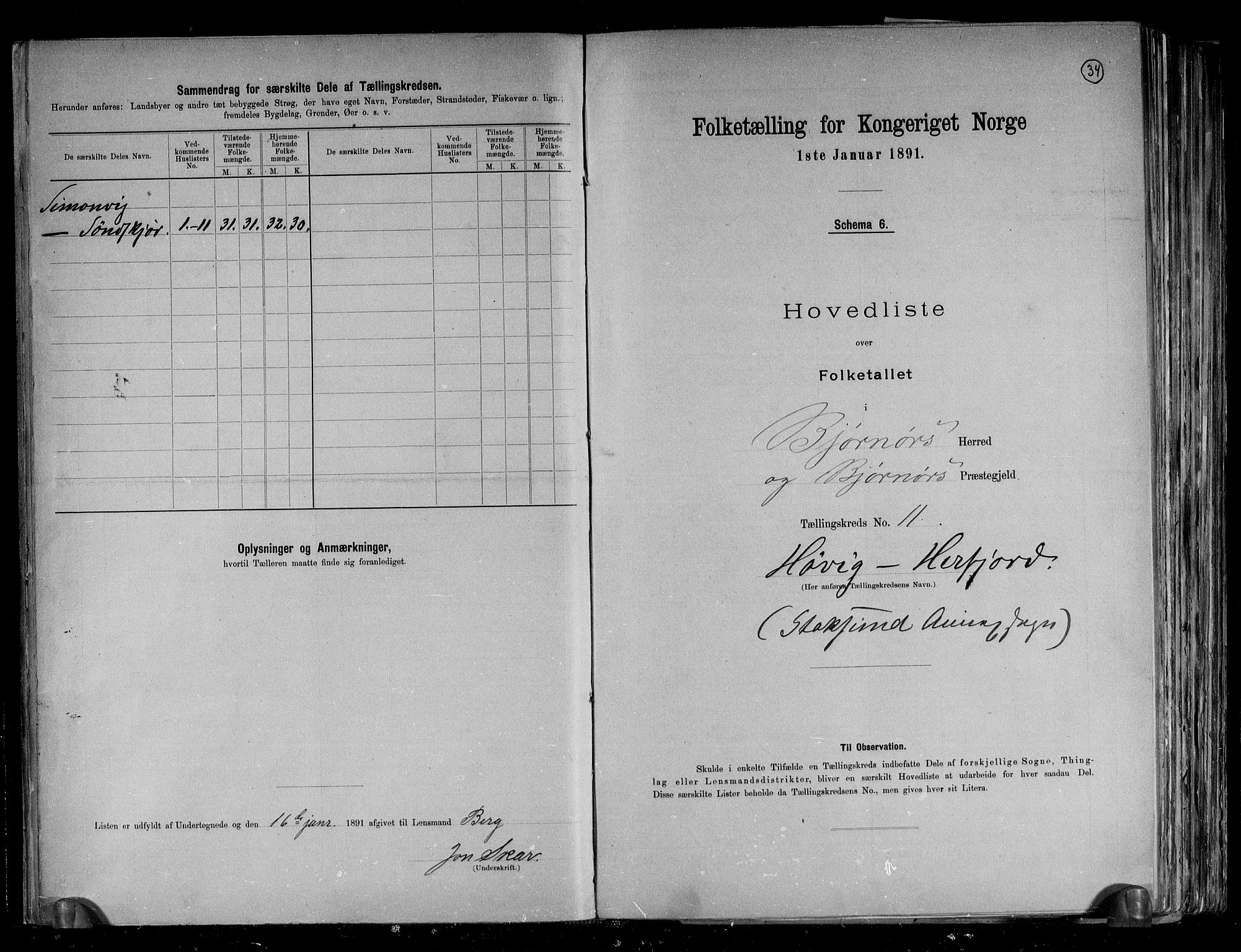 RA, 1891 census for 1632 Bjørnør, 1891, p. 34