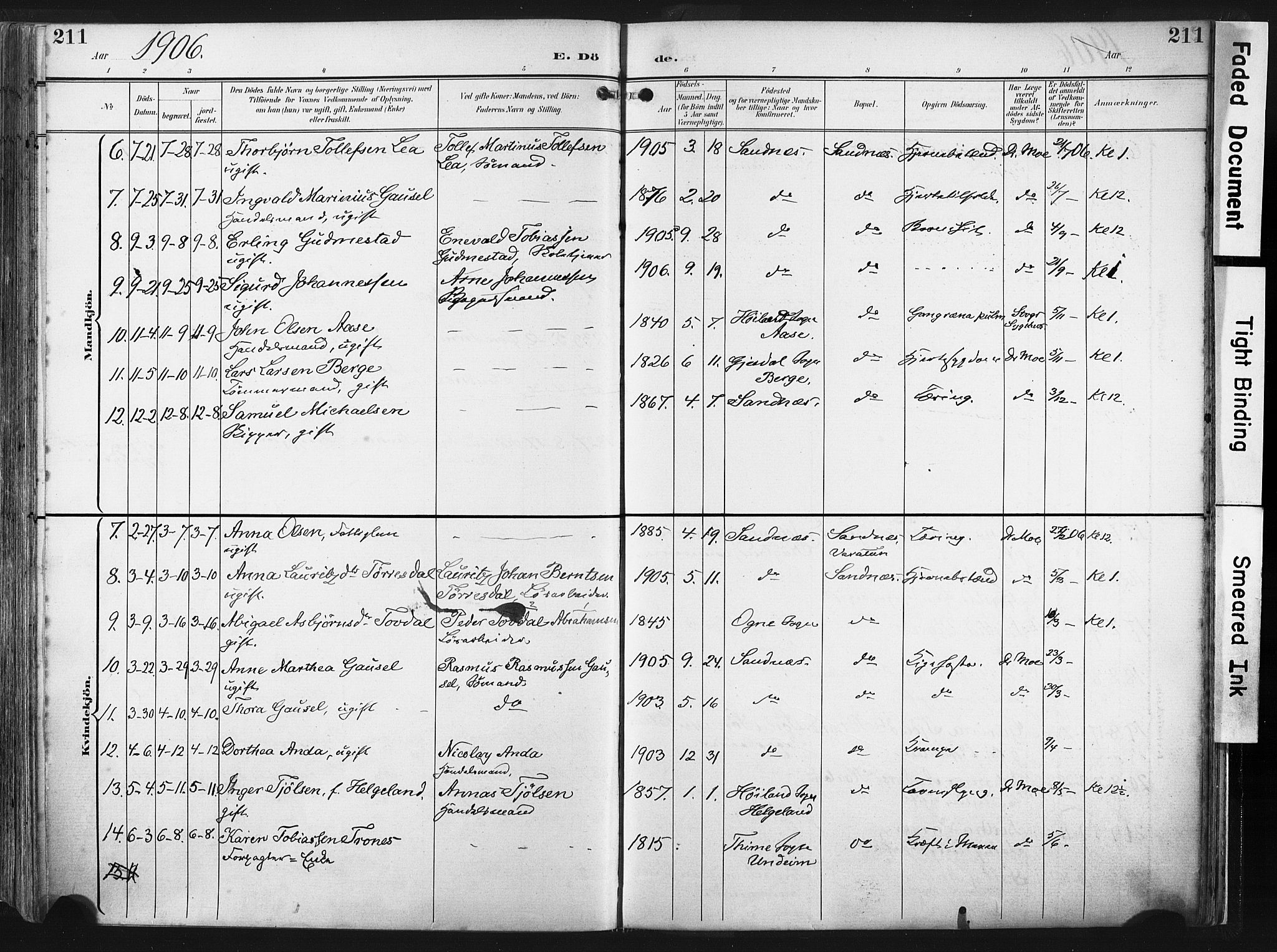 Høyland sokneprestkontor, SAST/A-101799/001/30BA/L0016: Parish register (official) no. A 16, 1899-1911, p. 211