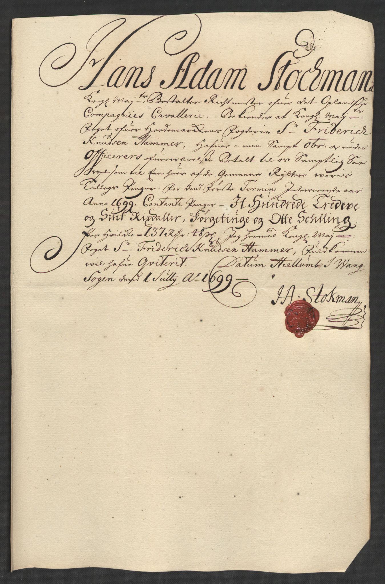 Rentekammeret inntil 1814, Reviderte regnskaper, Fogderegnskap, AV/RA-EA-4092/R16/L1038: Fogderegnskap Hedmark, 1699, p. 137