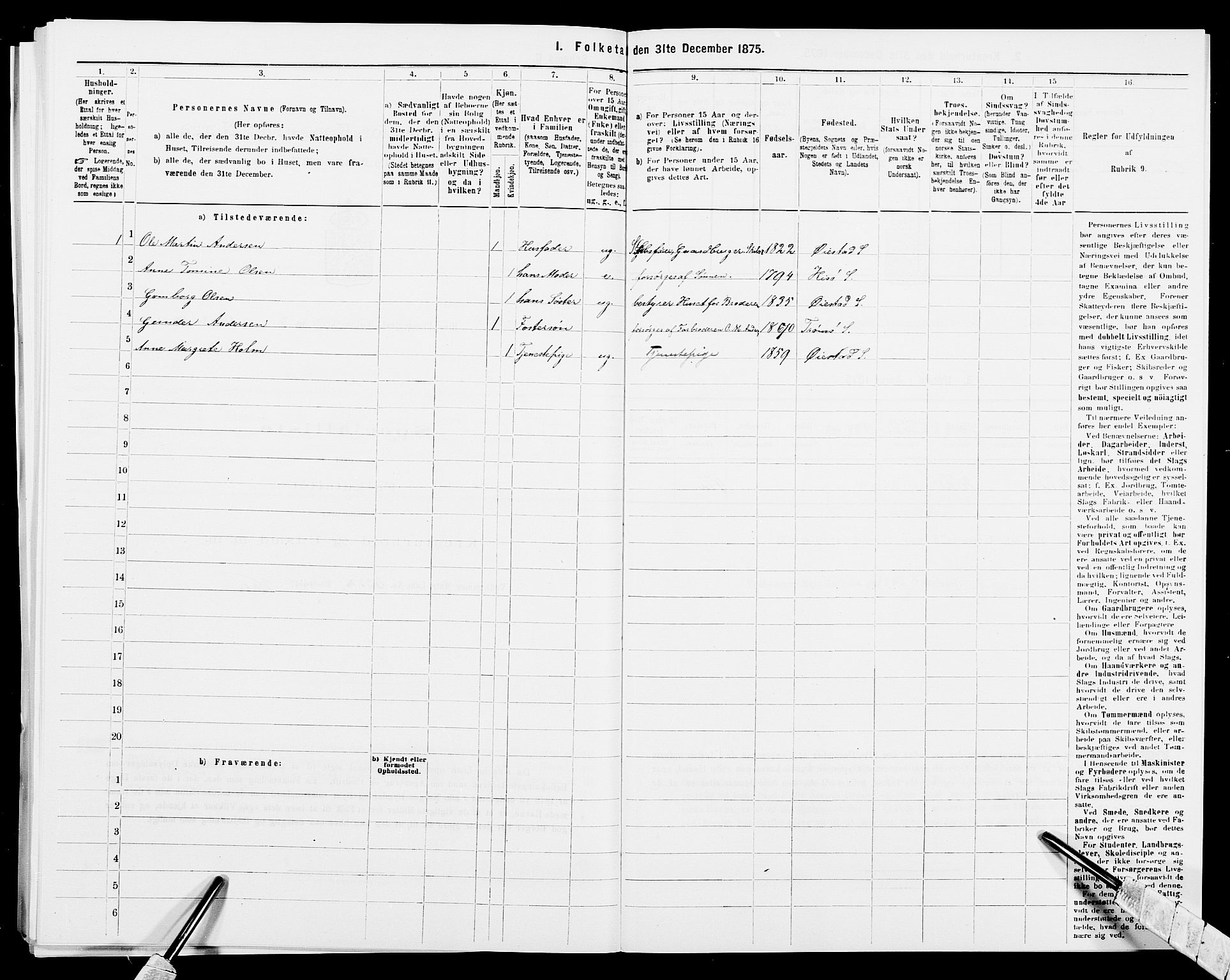 SAK, 1875 census for 0922P Hisøy, 1875, p. 596