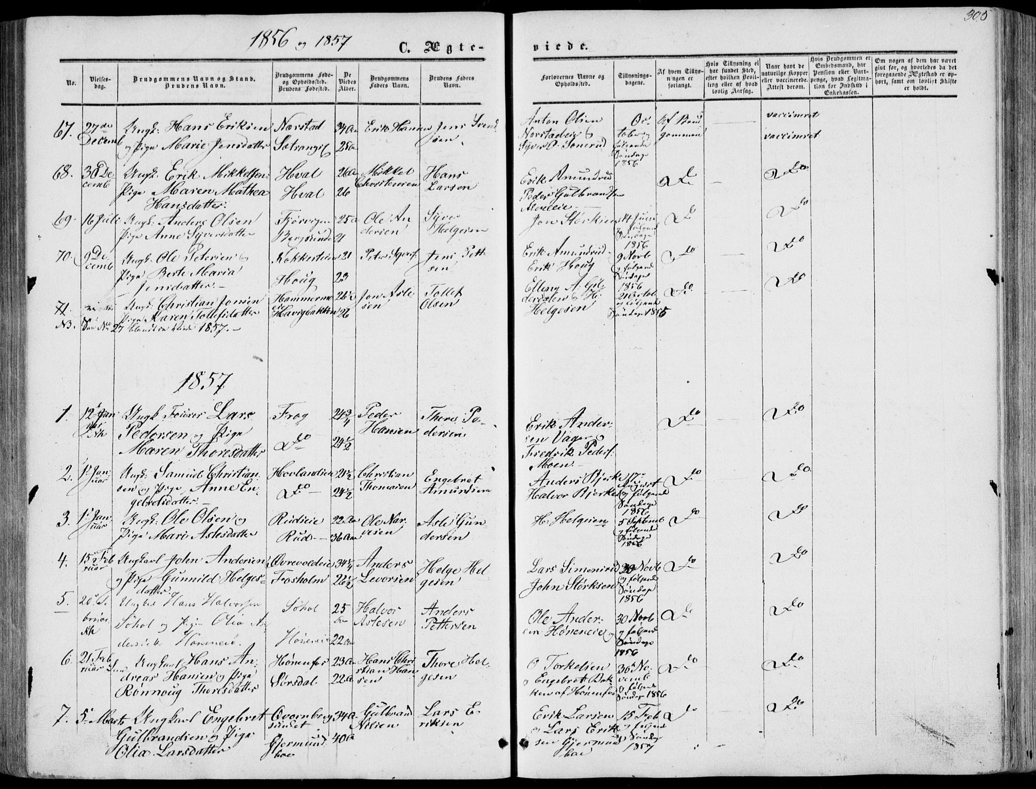 Norderhov kirkebøker, SAKO/A-237/F/Fa/L0012: Parish register (official) no. 12, 1856-1865, p. 305