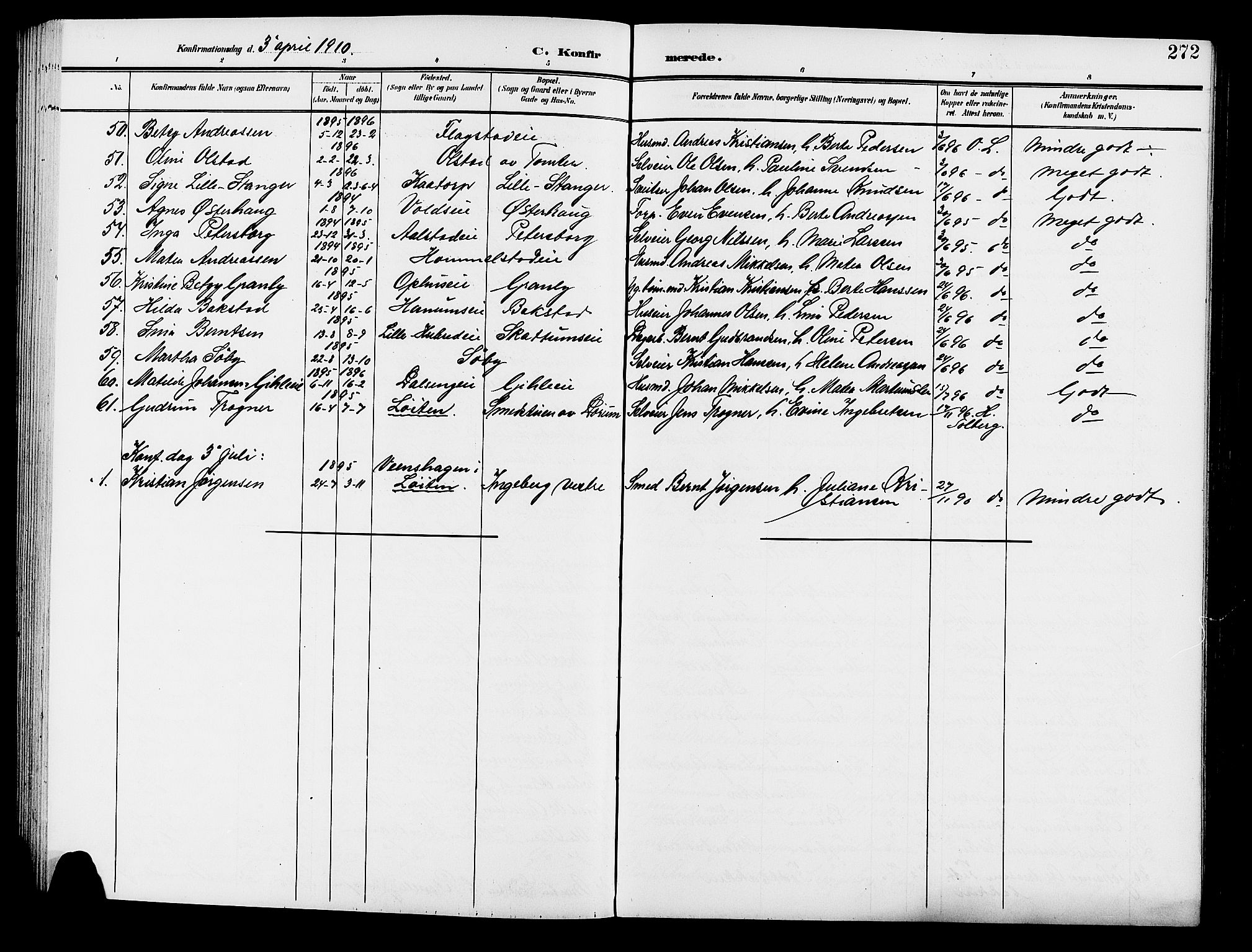 Vang prestekontor, Hedmark, SAH/PREST-008/H/Ha/Hab/L0014: Parish register (copy) no. 14, 1896-1914, p. 272