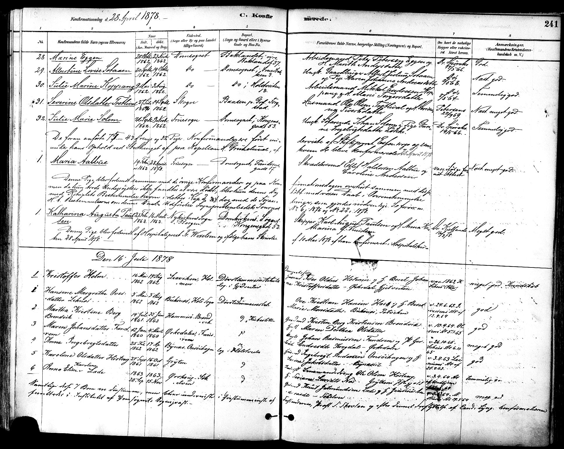 Ministerialprotokoller, klokkerbøker og fødselsregistre - Sør-Trøndelag, AV/SAT-A-1456/601/L0057: Parish register (official) no. 601A25, 1877-1891, p. 241