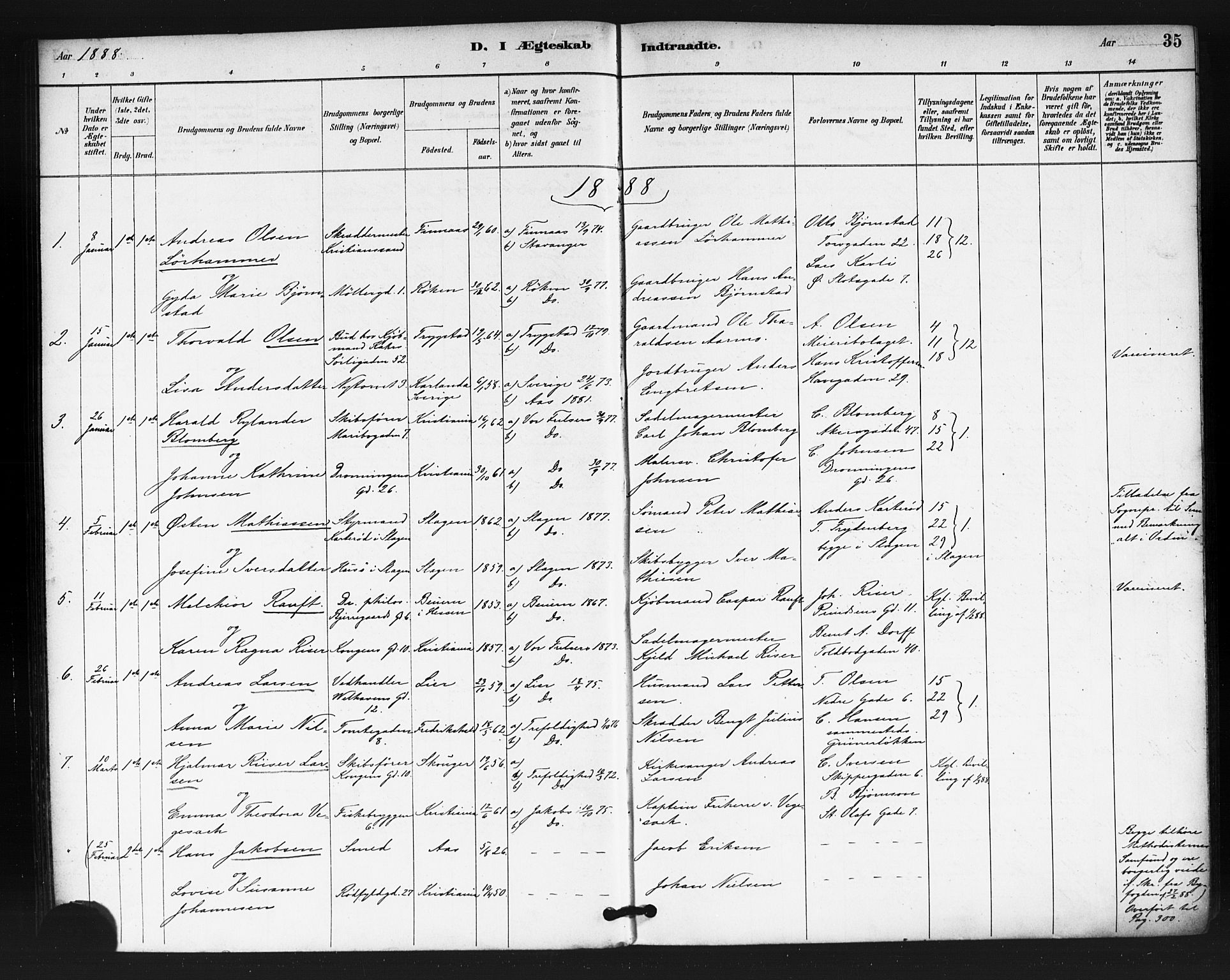 Oslo domkirke Kirkebøker, SAO/A-10752/F/Fa/L0032: Parish register (official) no. 32, 1885-1902, p. 35