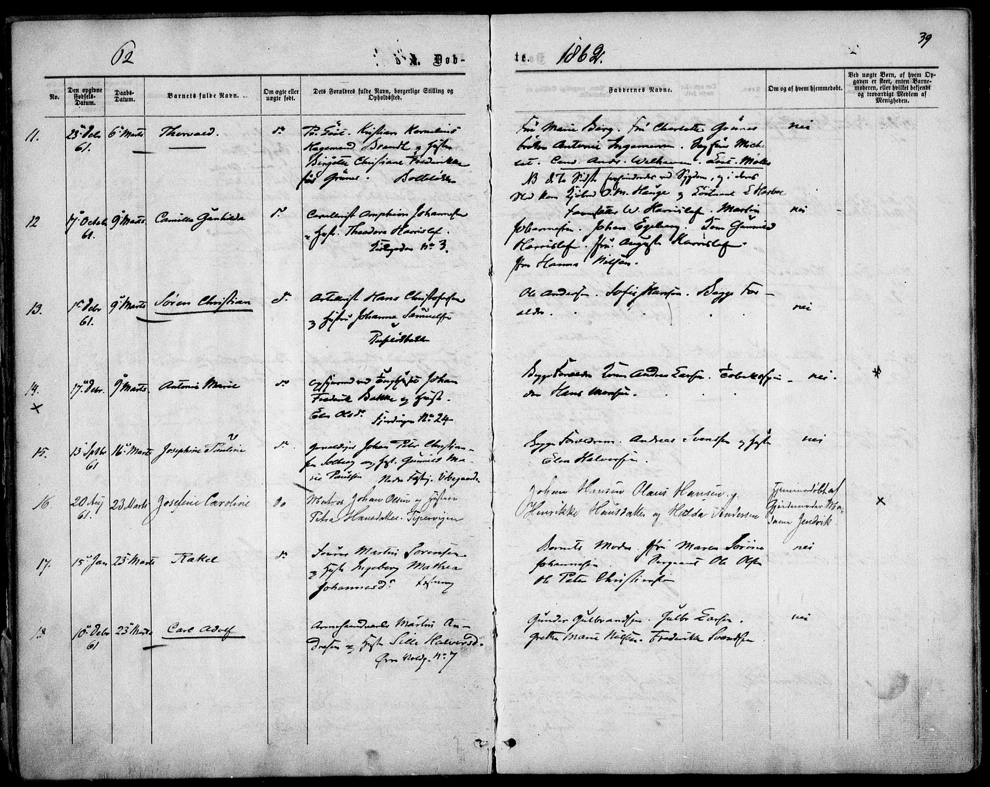 Garnisonsmenigheten Kirkebøker, AV/SAO-A-10846/F/Fa/L0010: Parish register (official) no. 10, 1859-1869, p. 39