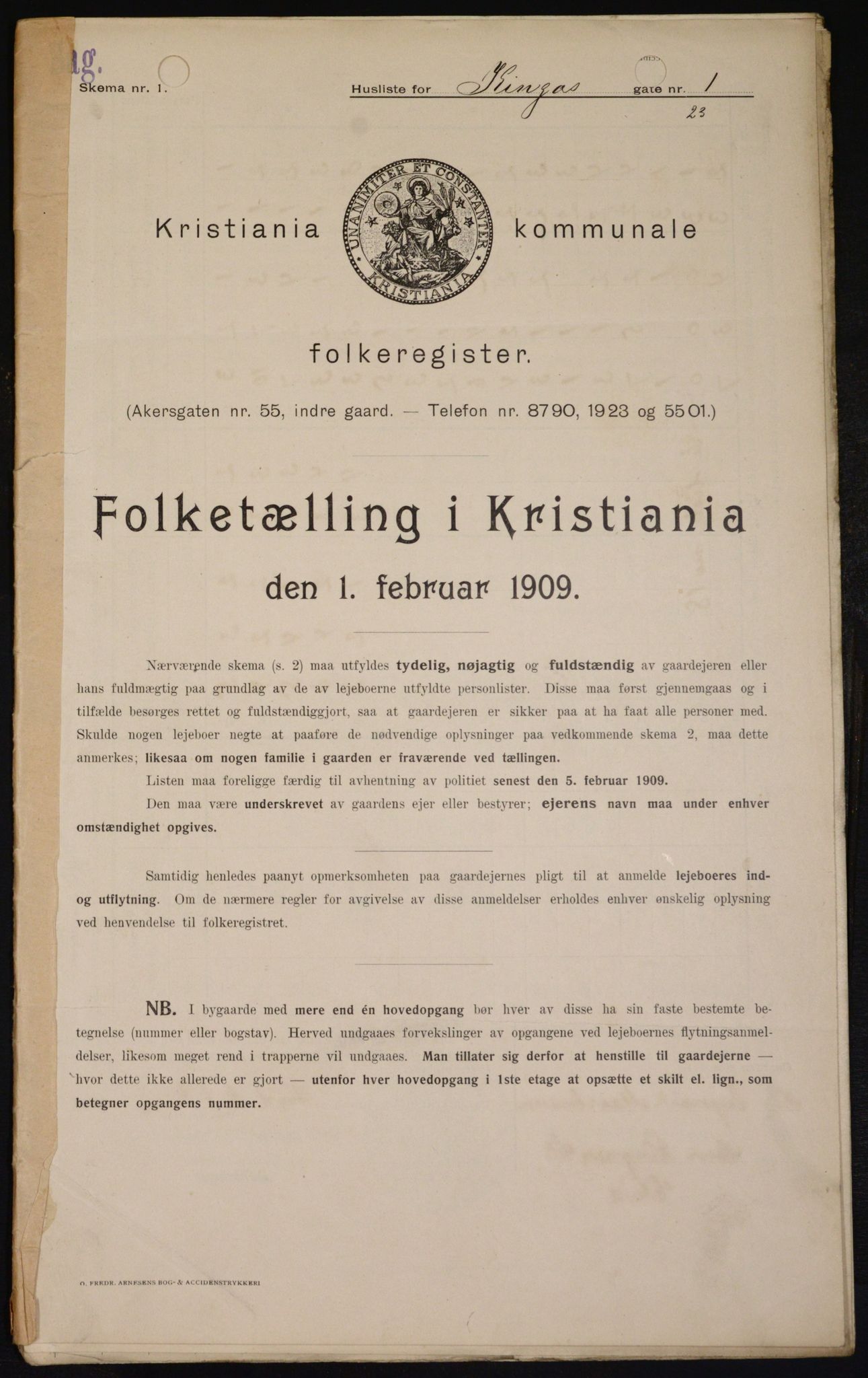 OBA, Municipal Census 1909 for Kristiania, 1909, p. 45114