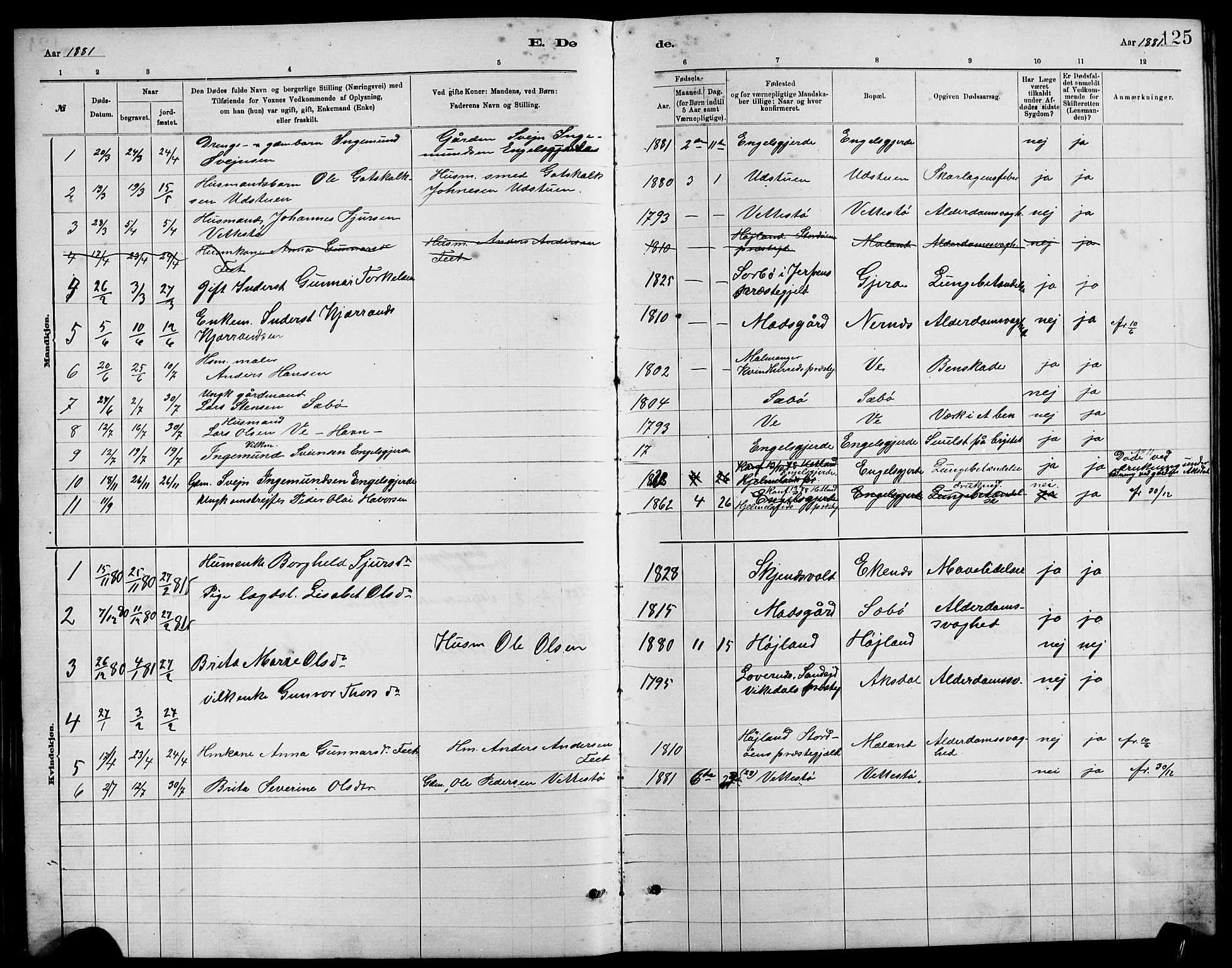 Etne sokneprestembete, SAB/A-75001/H/Hab: Parish register (copy) no. B 4, 1879-1897, p. 125