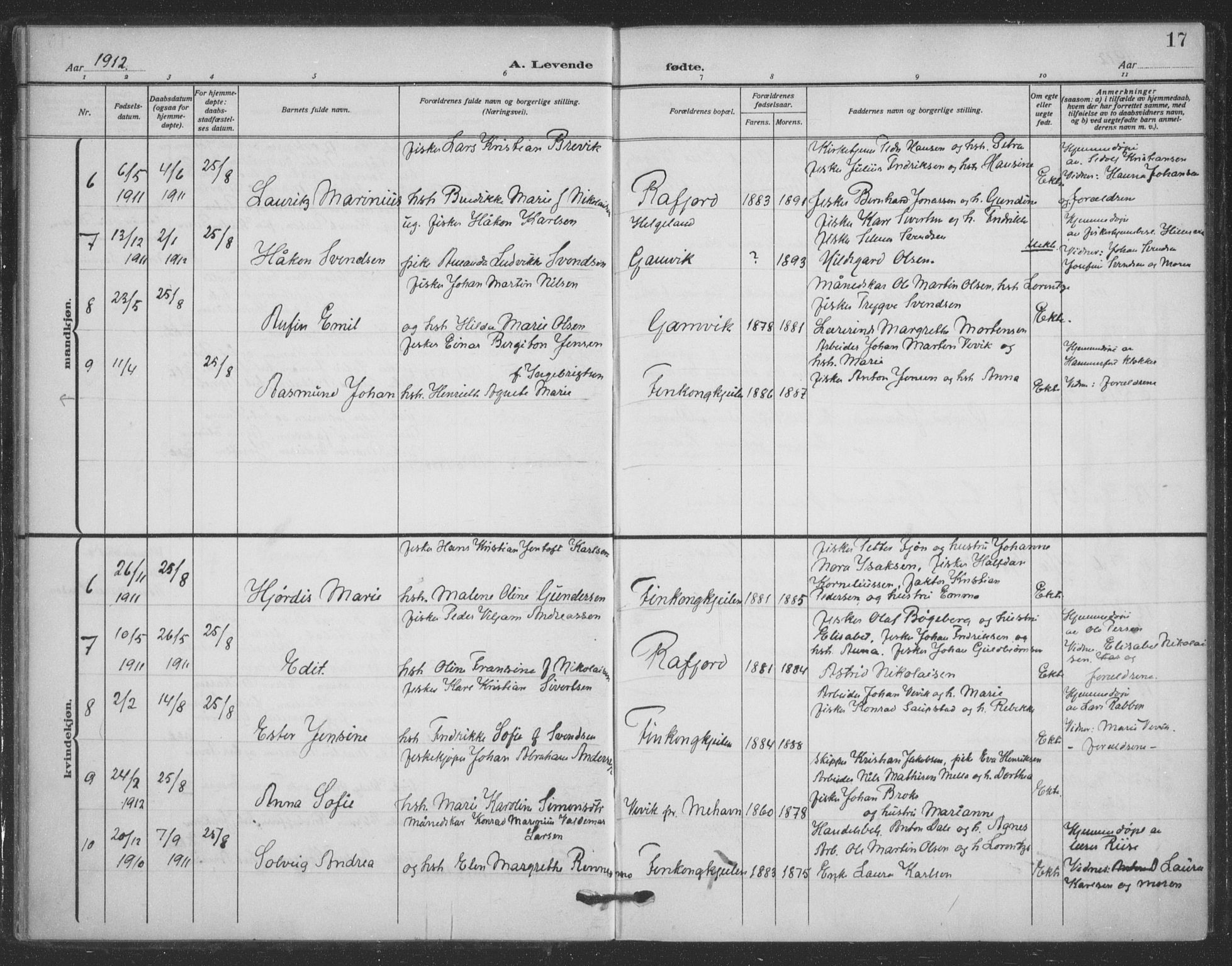 Tana sokneprestkontor, AV/SATØ-S-1334/H/Ha/L0008kirke: Parish register (official) no. 8, 1908-1920, p. 17