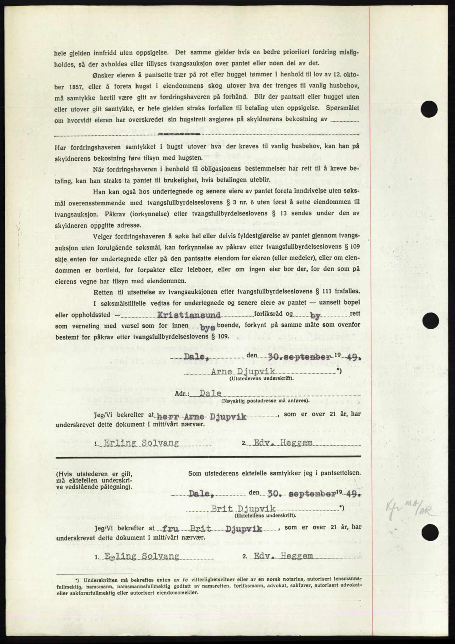 Nordmøre sorenskriveri, AV/SAT-A-4132/1/2/2Ca: Mortgage book no. B102, 1949-1949, Diary no: : 2731/1949