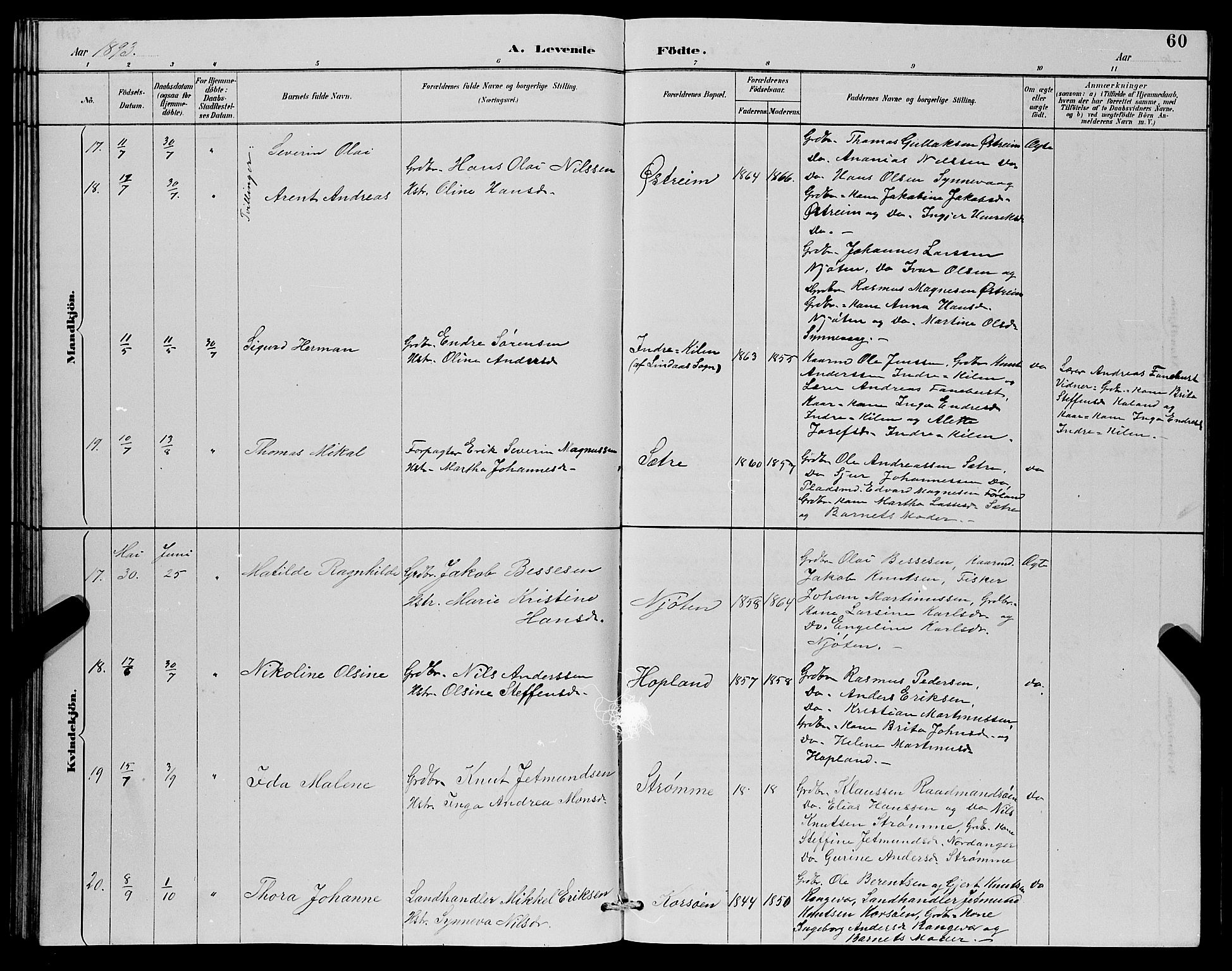 Lindås Sokneprestembete, AV/SAB-A-76701/H/Hab/Habc/L0003: Parish register (copy) no. C 3, 1886-1893, p. 60