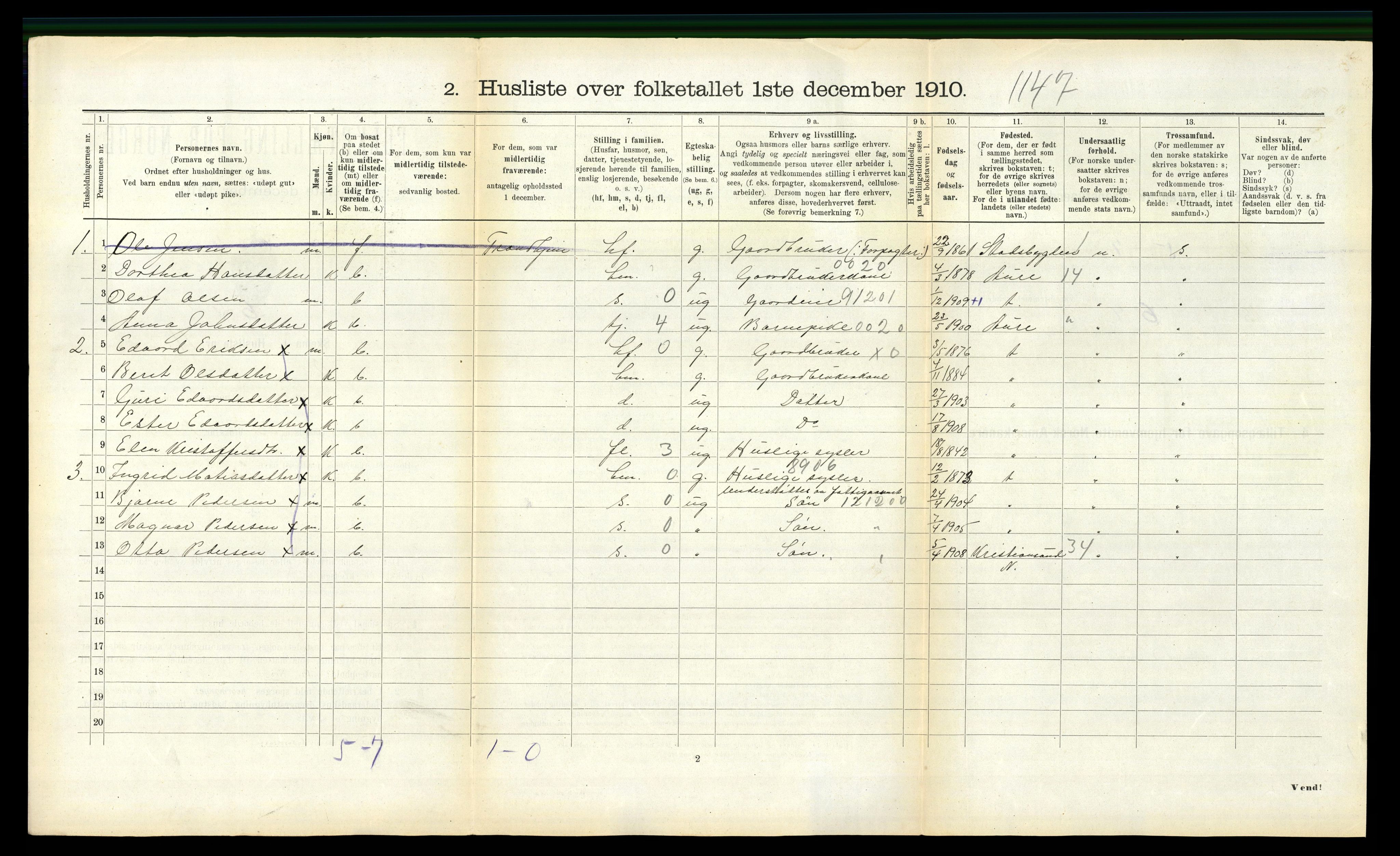 RA, 1910 census for Hemne, 1910, p. 474