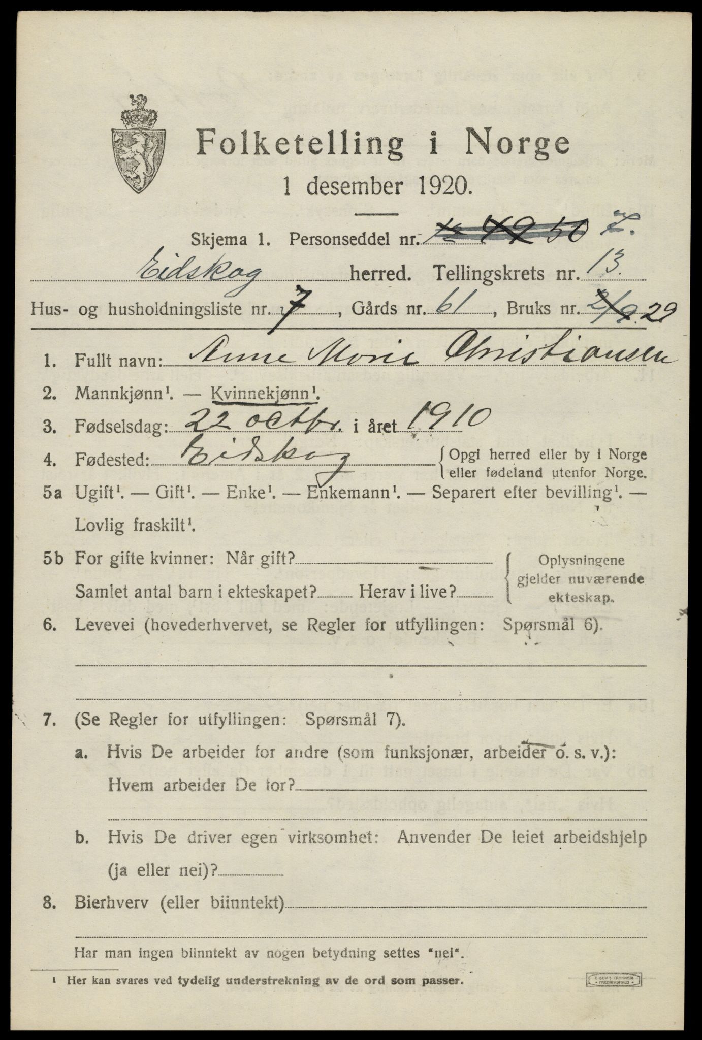 SAH, 1920 census for Eidskog, 1920, p. 12221