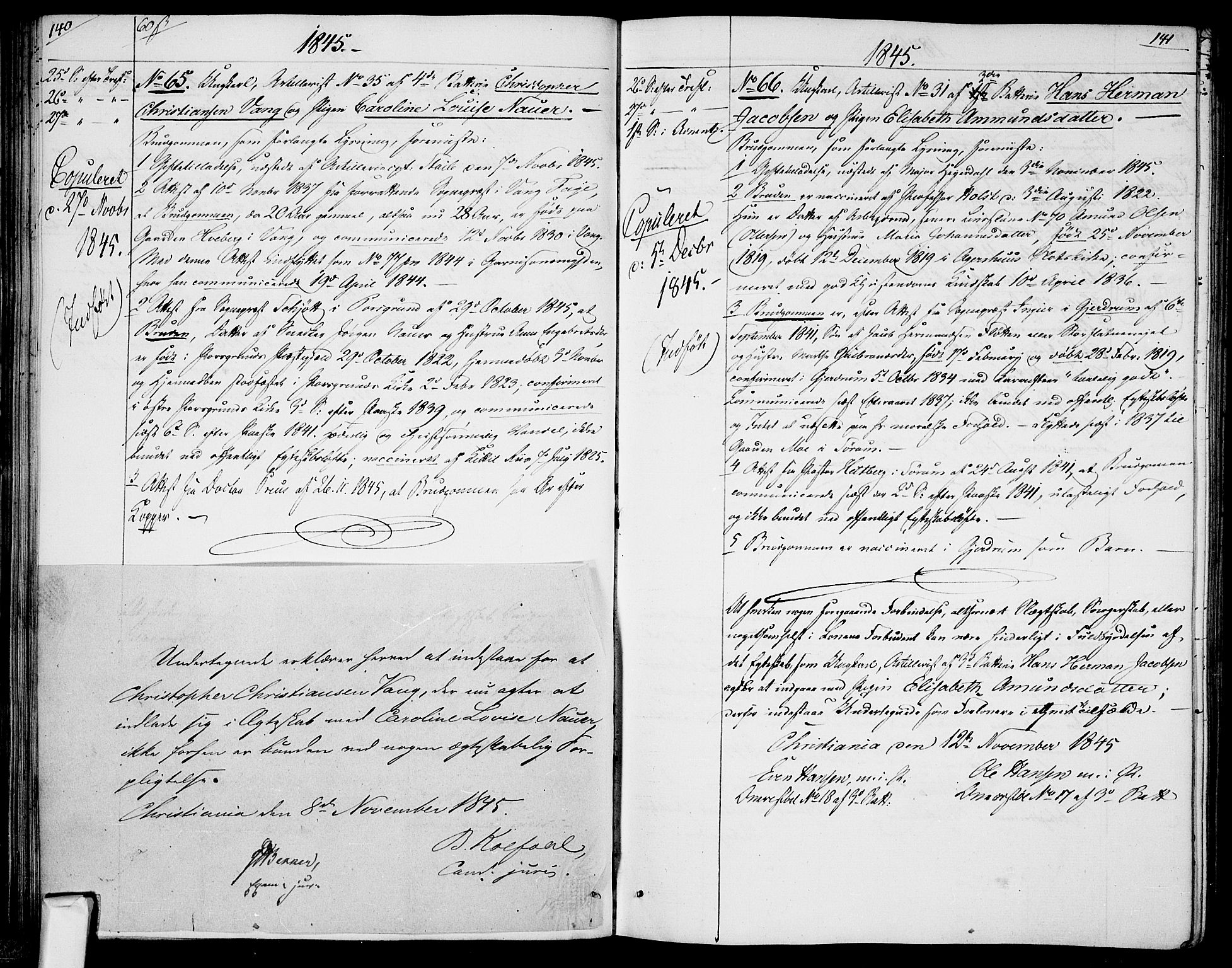 Garnisonsmenigheten Kirkebøker, AV/SAO-A-10846/H/Ha/L0005: Banns register no. I 5, 1844-1856, p. 140-141