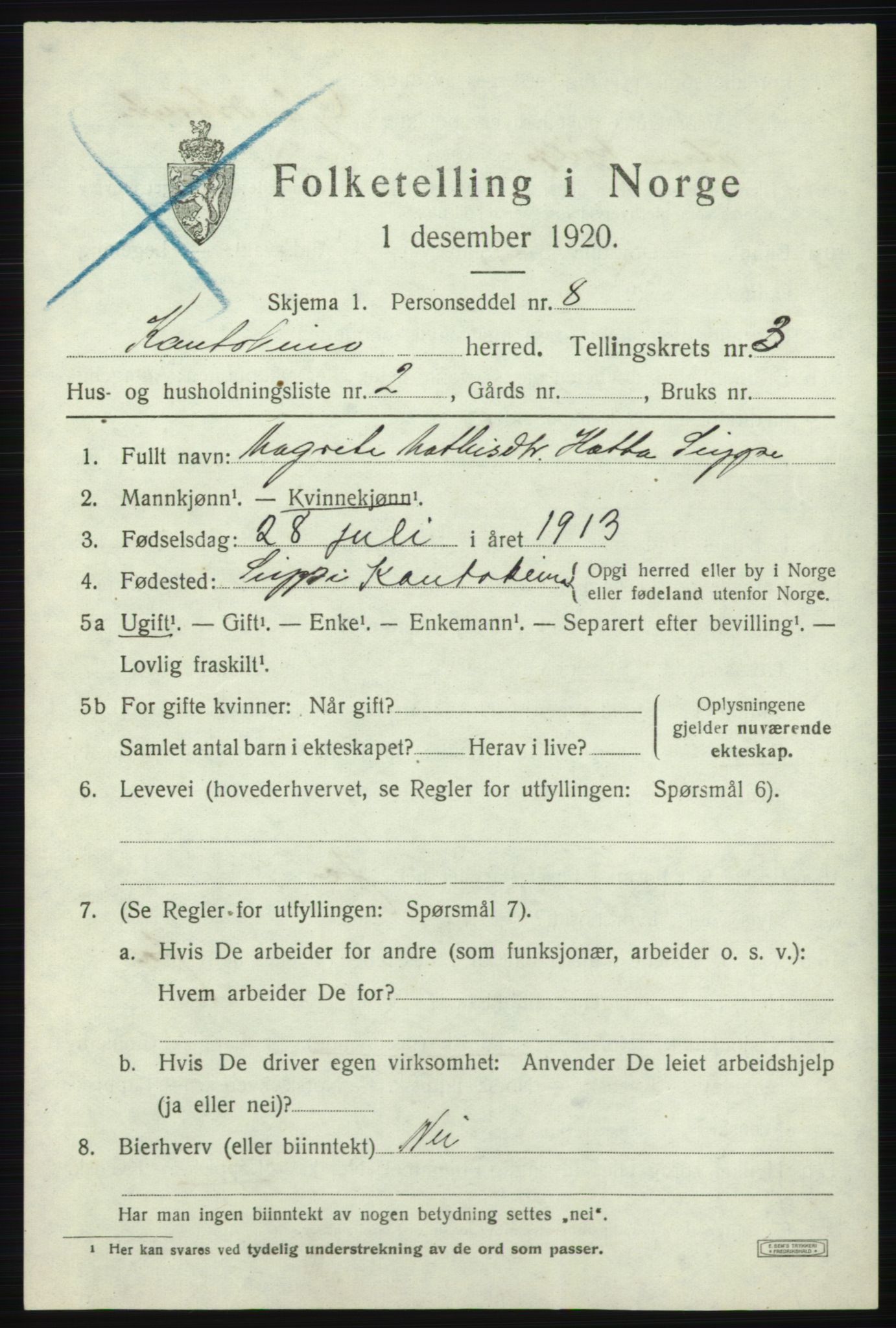 SATØ, 1920 census for Kautokeino, 1920, p. 1439