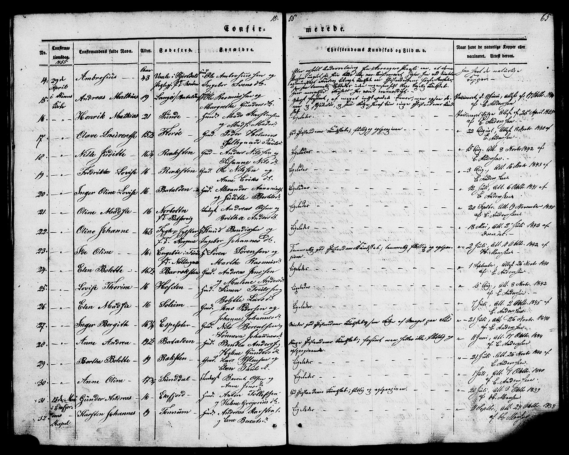 Kinn sokneprestembete, SAB/A-80801/H/Haa/Haaa/L0007: Parish register (official) no. A 7, 1841-1858, p. 65
