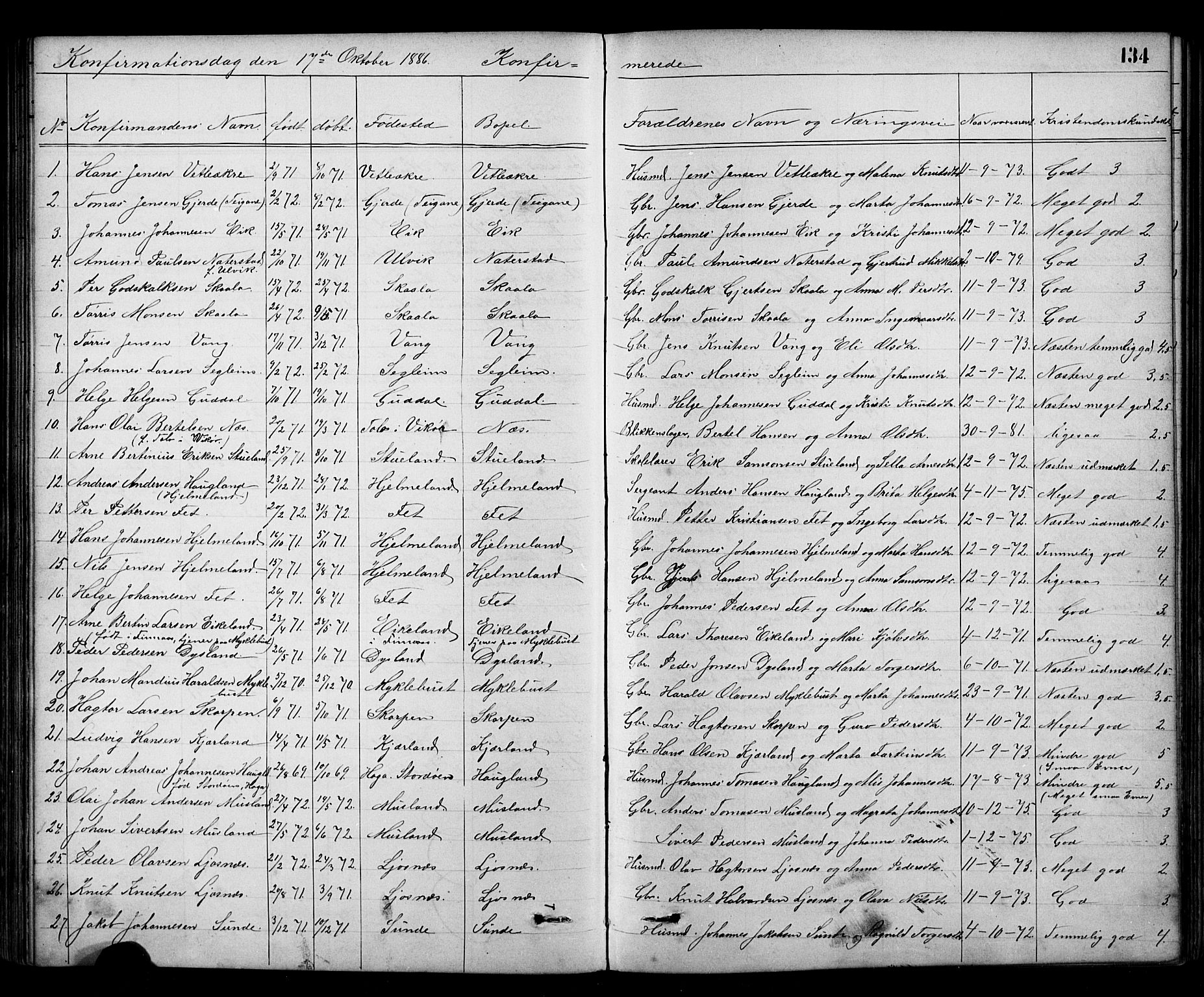 Kvinnherad sokneprestembete, SAB/A-76401/H/Hab: Parish register (copy) no. A 2, 1873-1900, p. 134