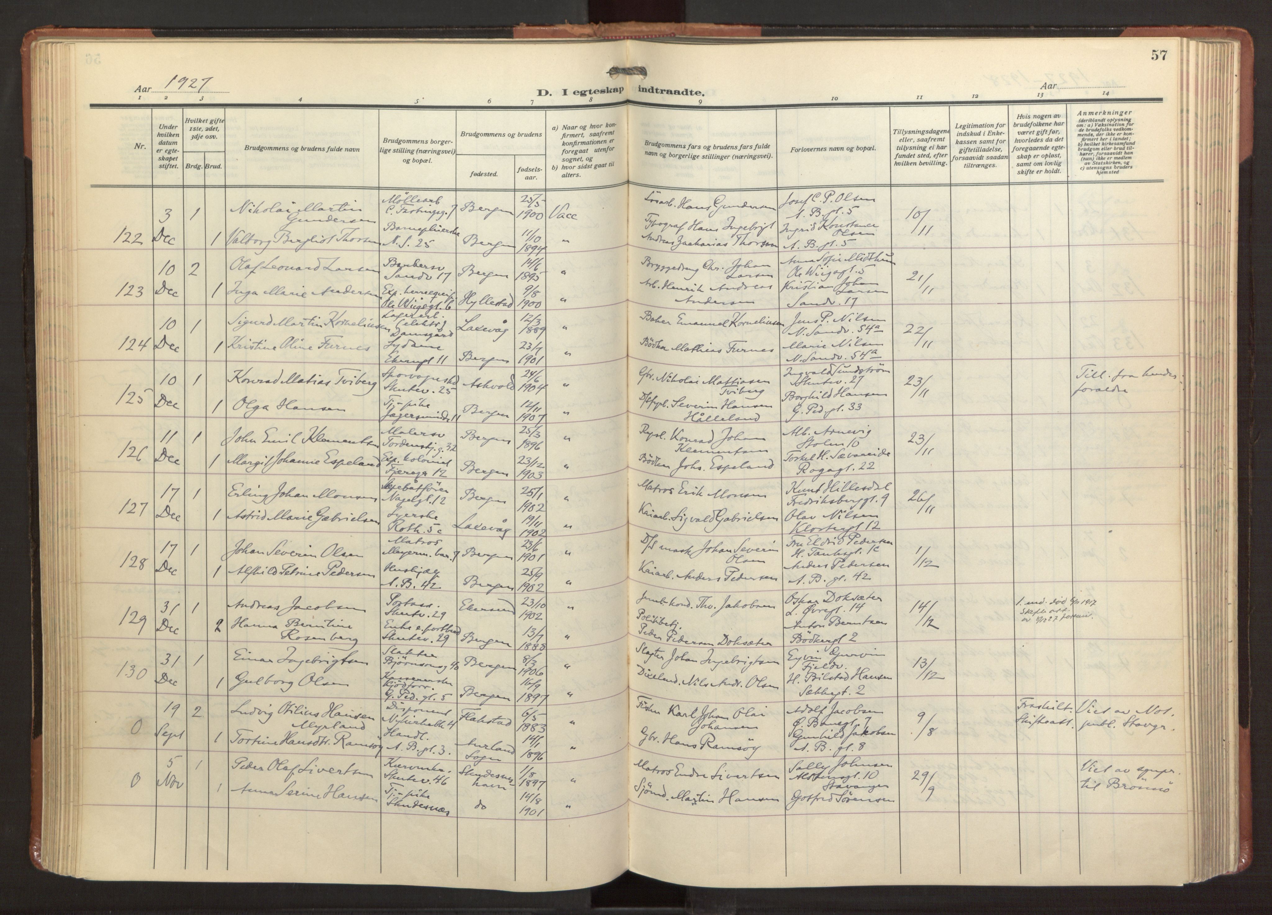 Sandviken Sokneprestembete, AV/SAB-A-77601/H/Ha/L0016: Parish register (official) no. D 3, 1923-1940, p. 57