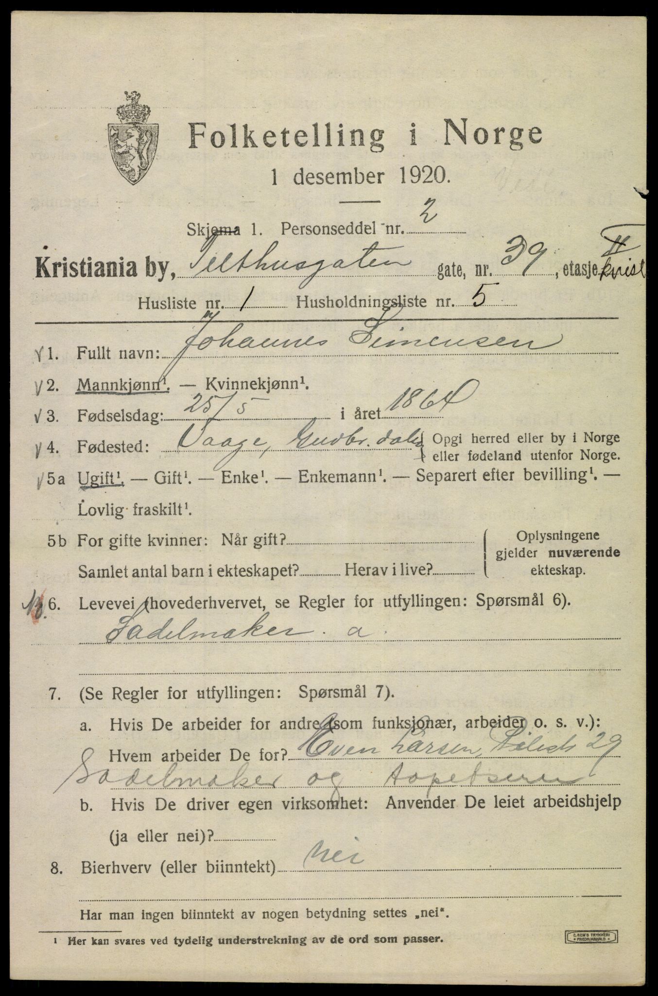 SAO, 1920 census for Kristiania, 1920, p. 565651