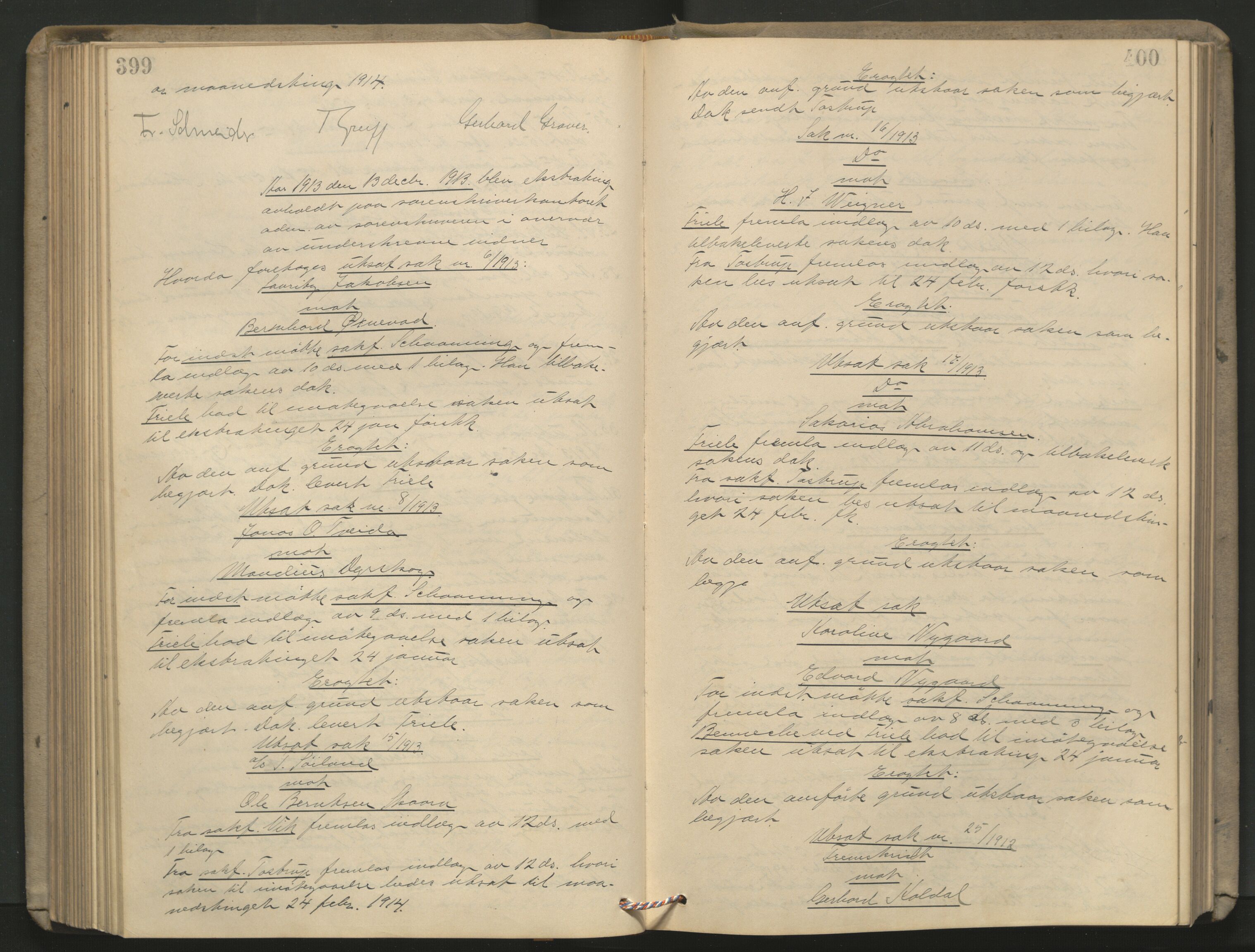 Dalane sorenskriveri, AV/SAST-A-100309/001/3/30/30BA/L0009: TINGBOK, 1911-1916, p. 399-400