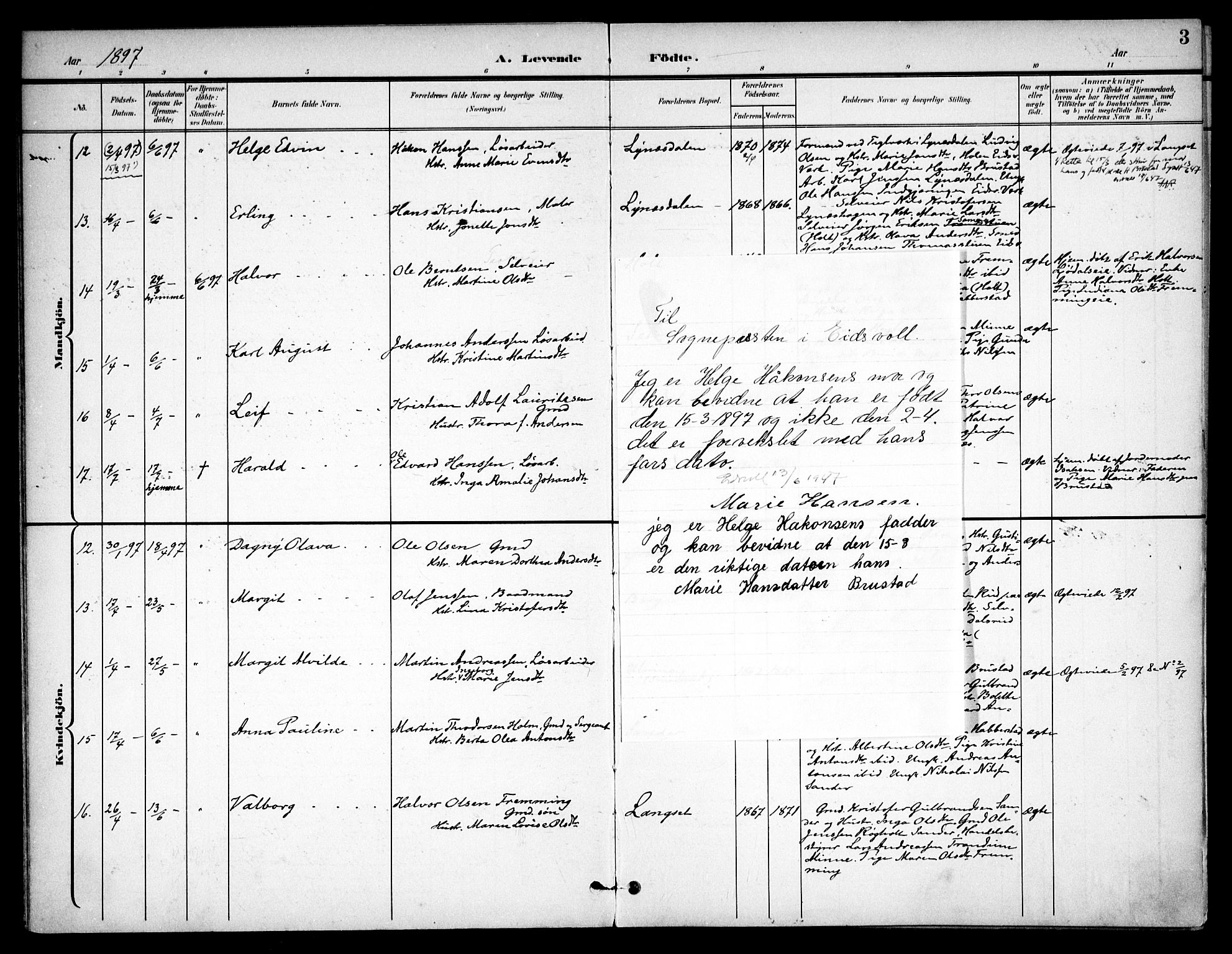 Eidsvoll prestekontor Kirkebøker, SAO/A-10888/F/Fb/L0002: Parish register (official) no. II 2, 1897-1907, p. 3